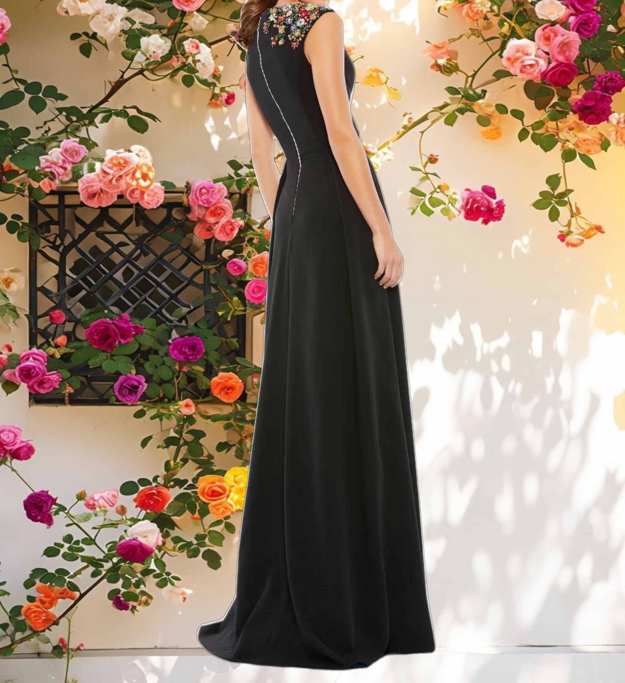 Beaded Cap Sleeve V Neck A Line Gown
