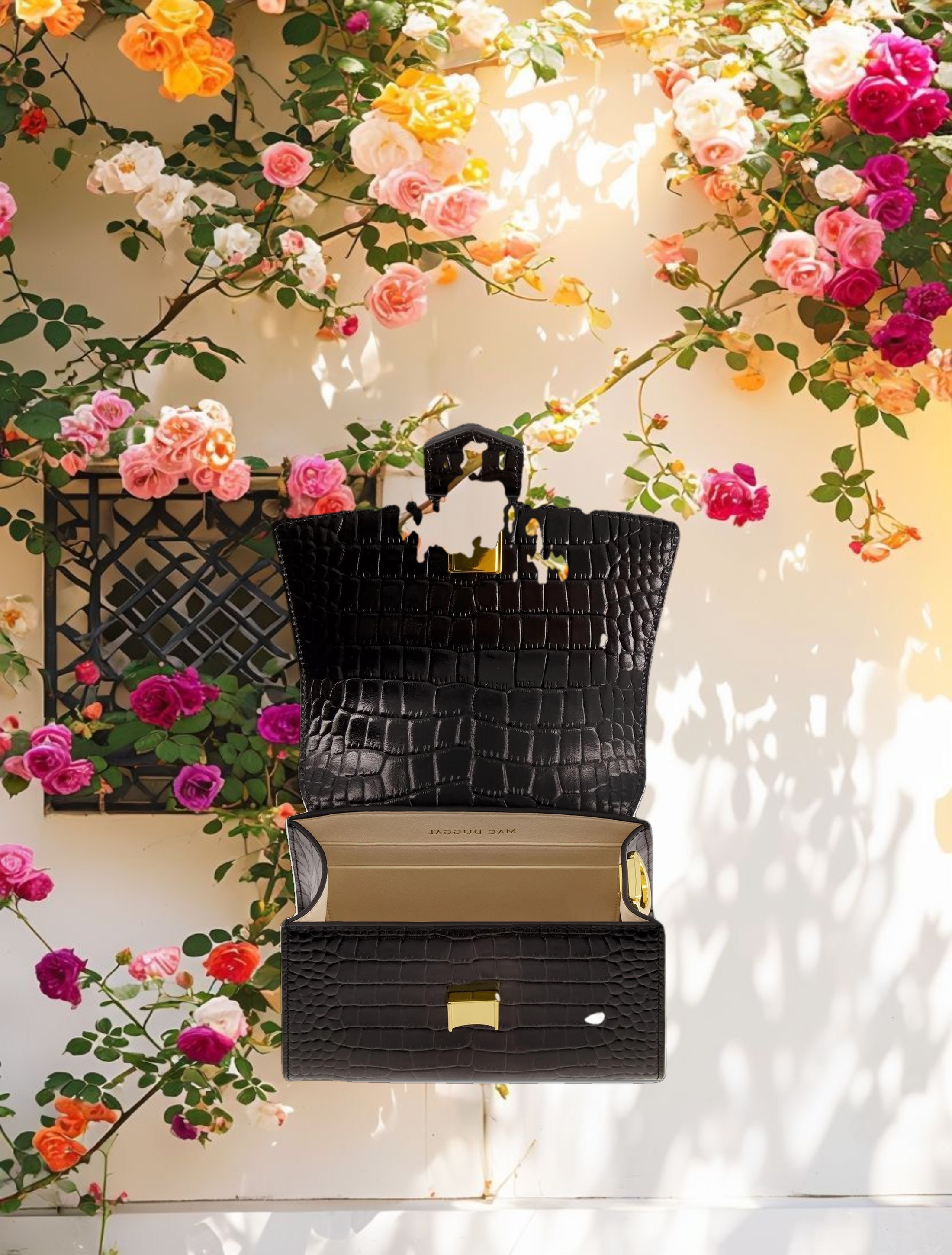 Buckled Mini Croco Black Leather Handbag