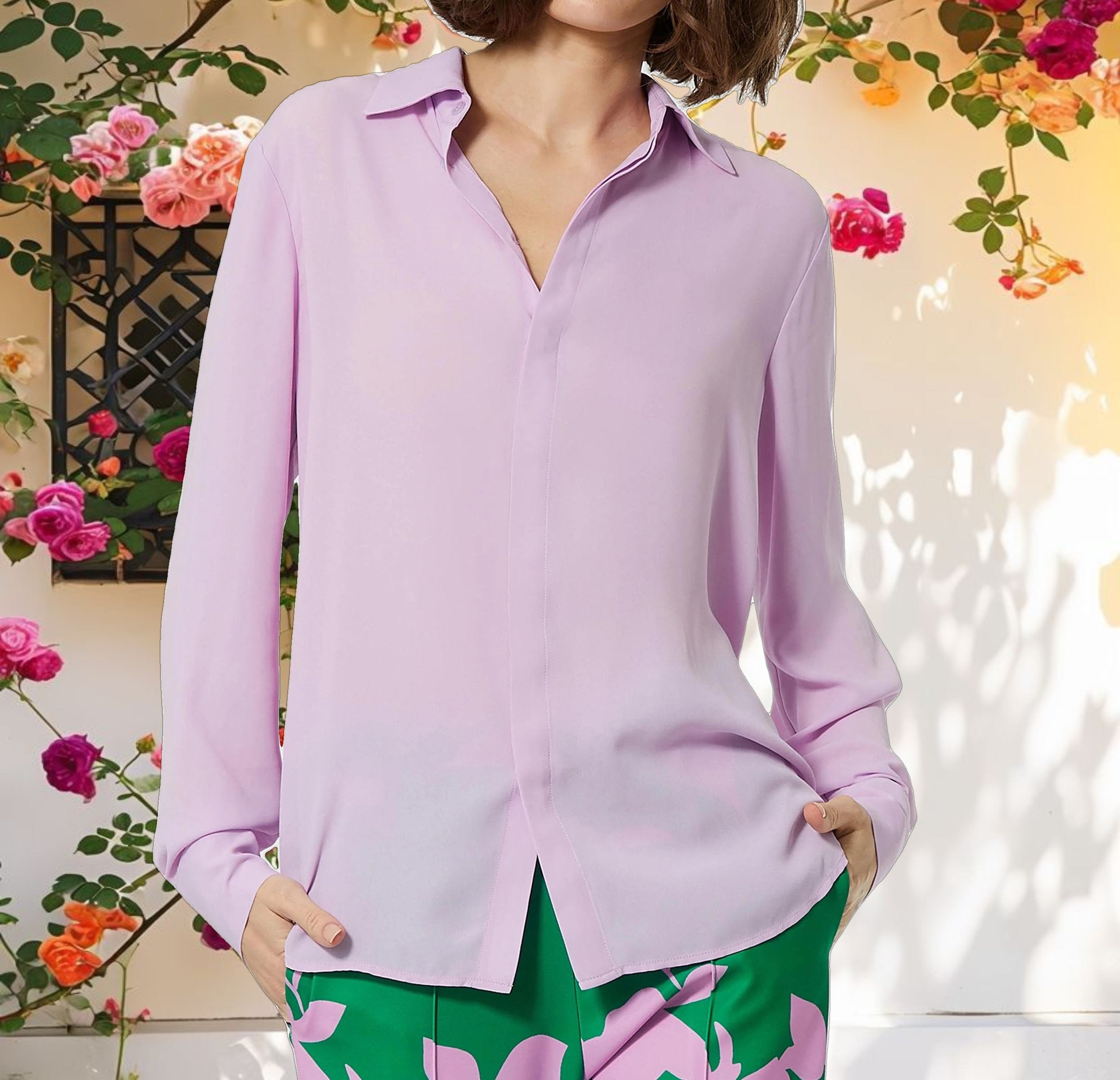 Bentley Long Sleeve Button Up Georgette Blouse