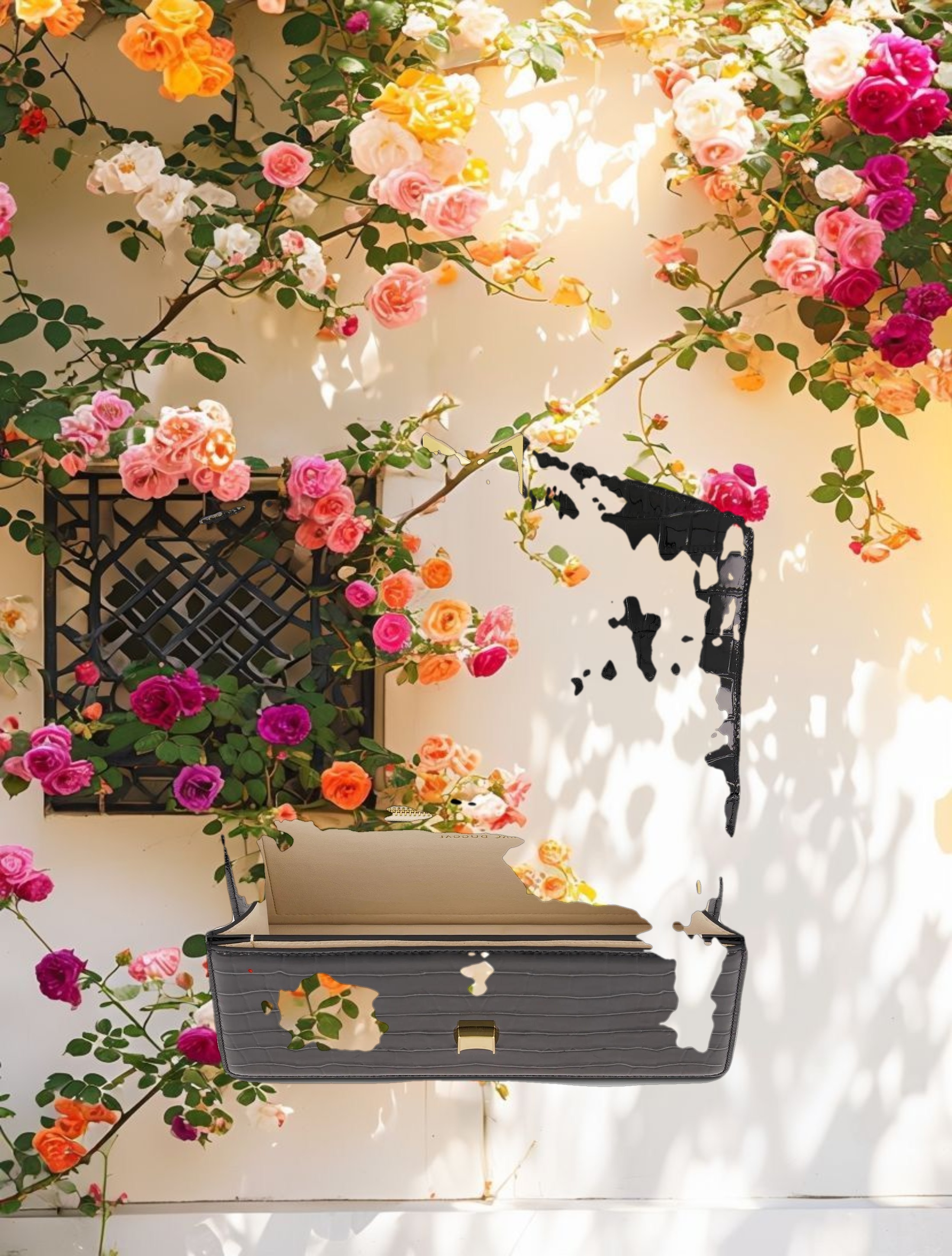 Black Crocodile Leather Shoulder Bag With Gold Hardware