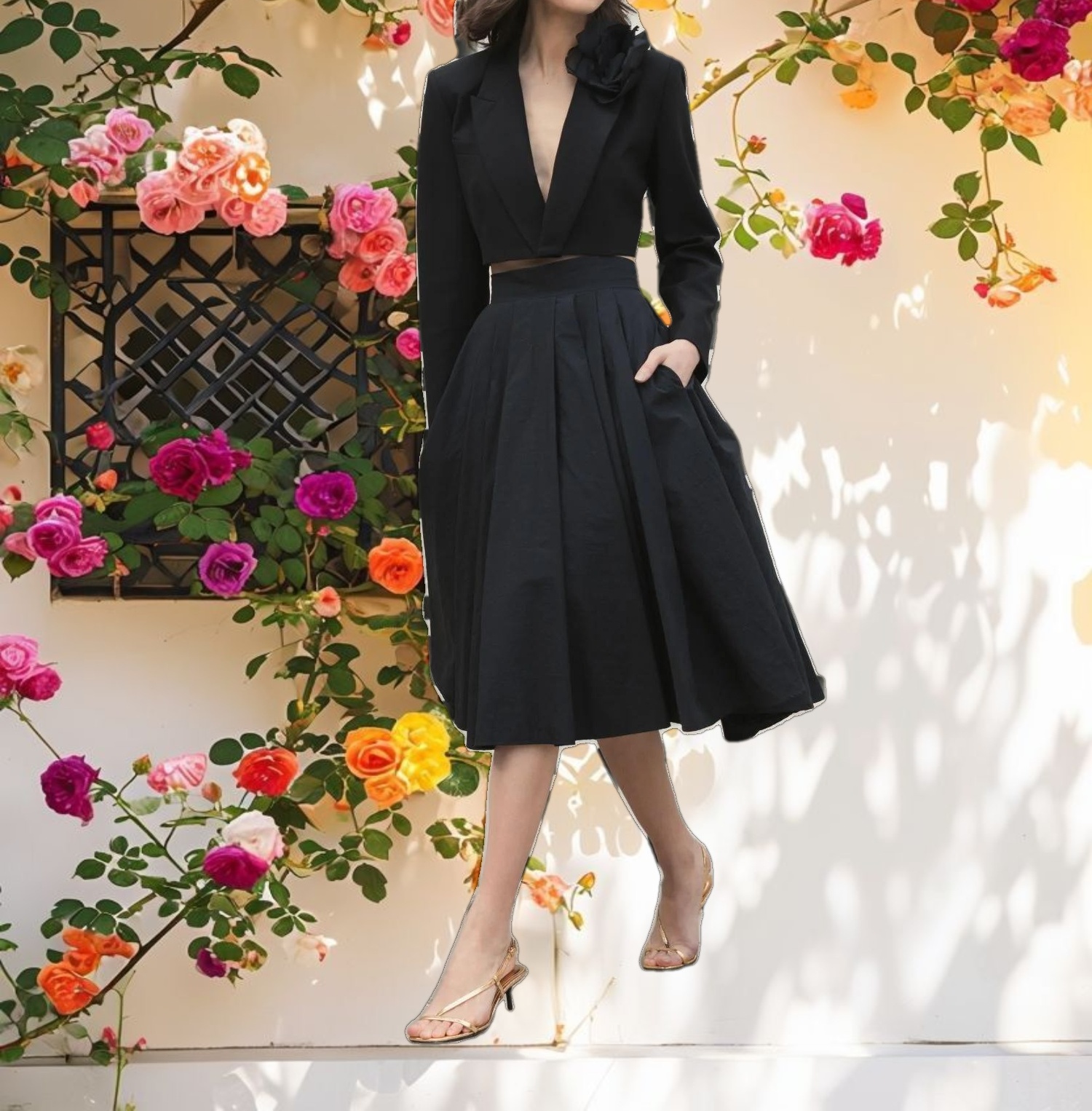 The Bubbly Faille High Waisted Midi Full Circle Skirt