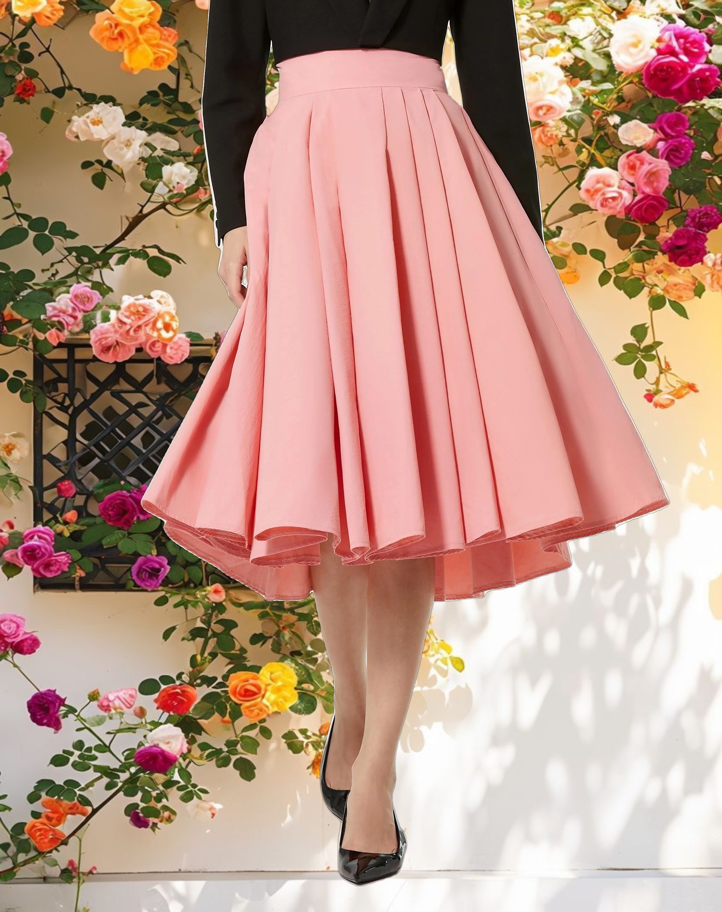 Bubbly Faille High Waisted Midi Full Circle Skirt