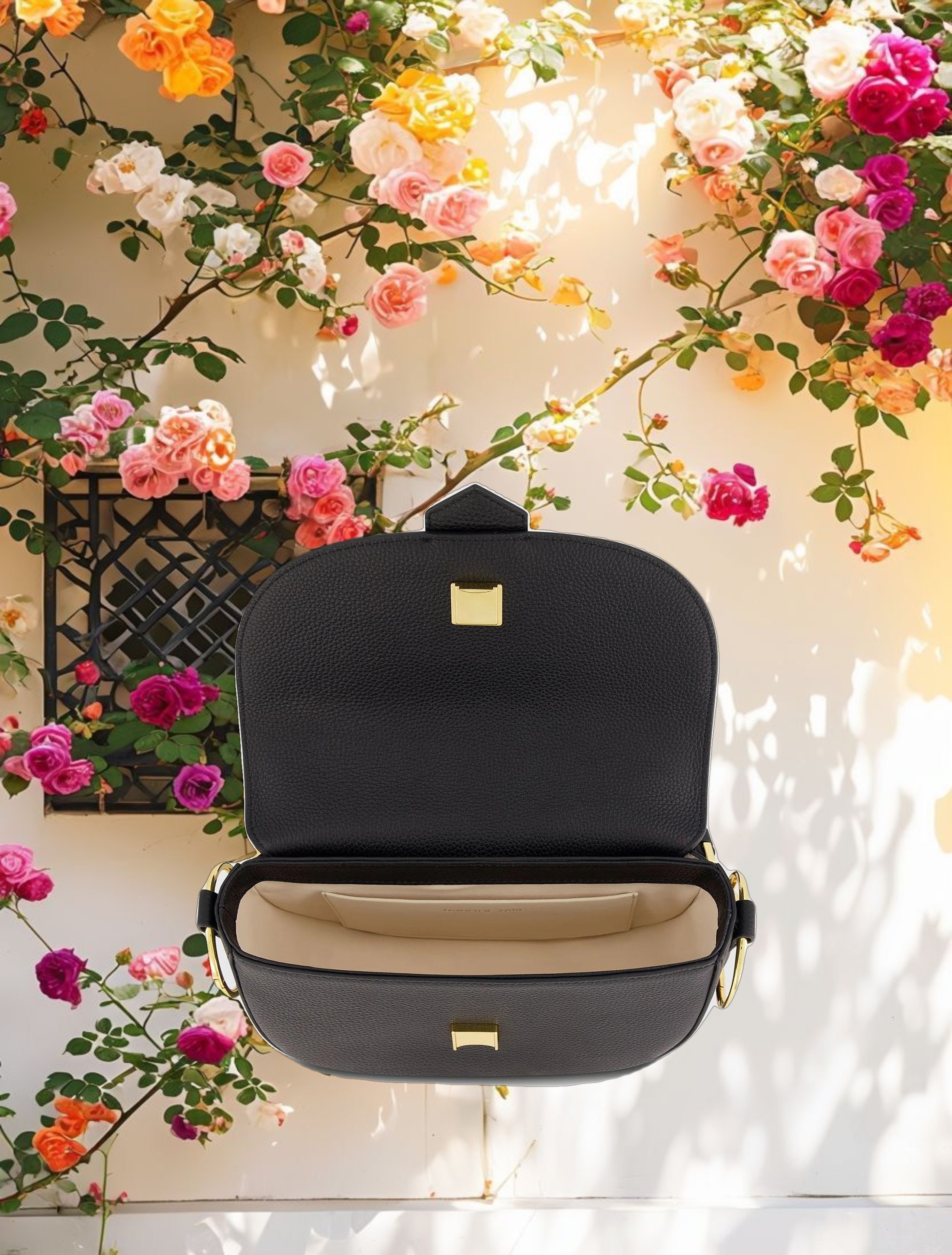 Grain Leather Saddle Bag With Gold Hardware