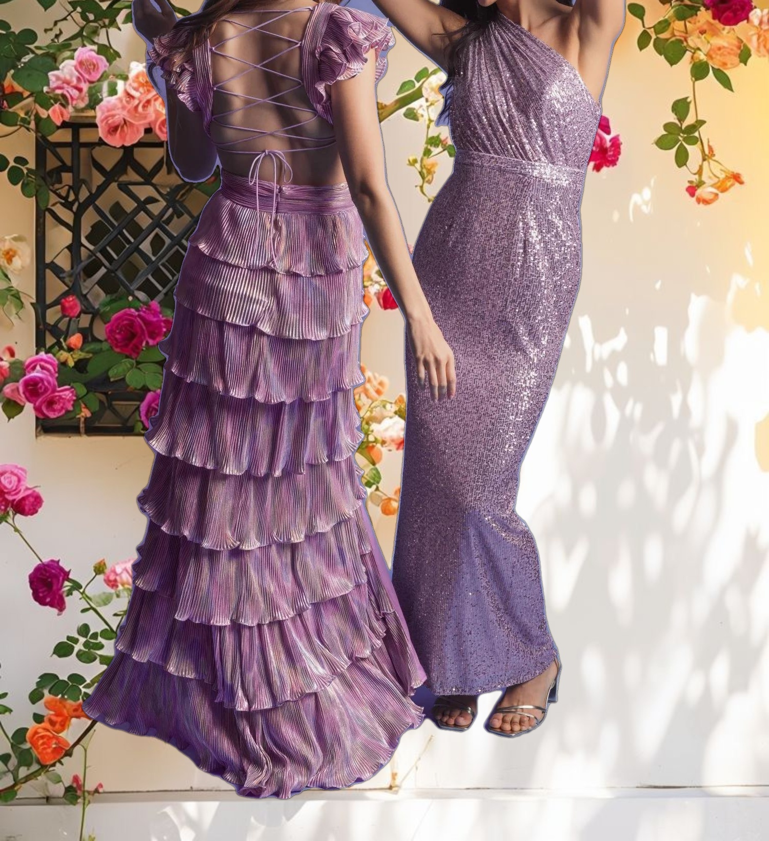 Purple Sequined Ruched One Shoulder Gown