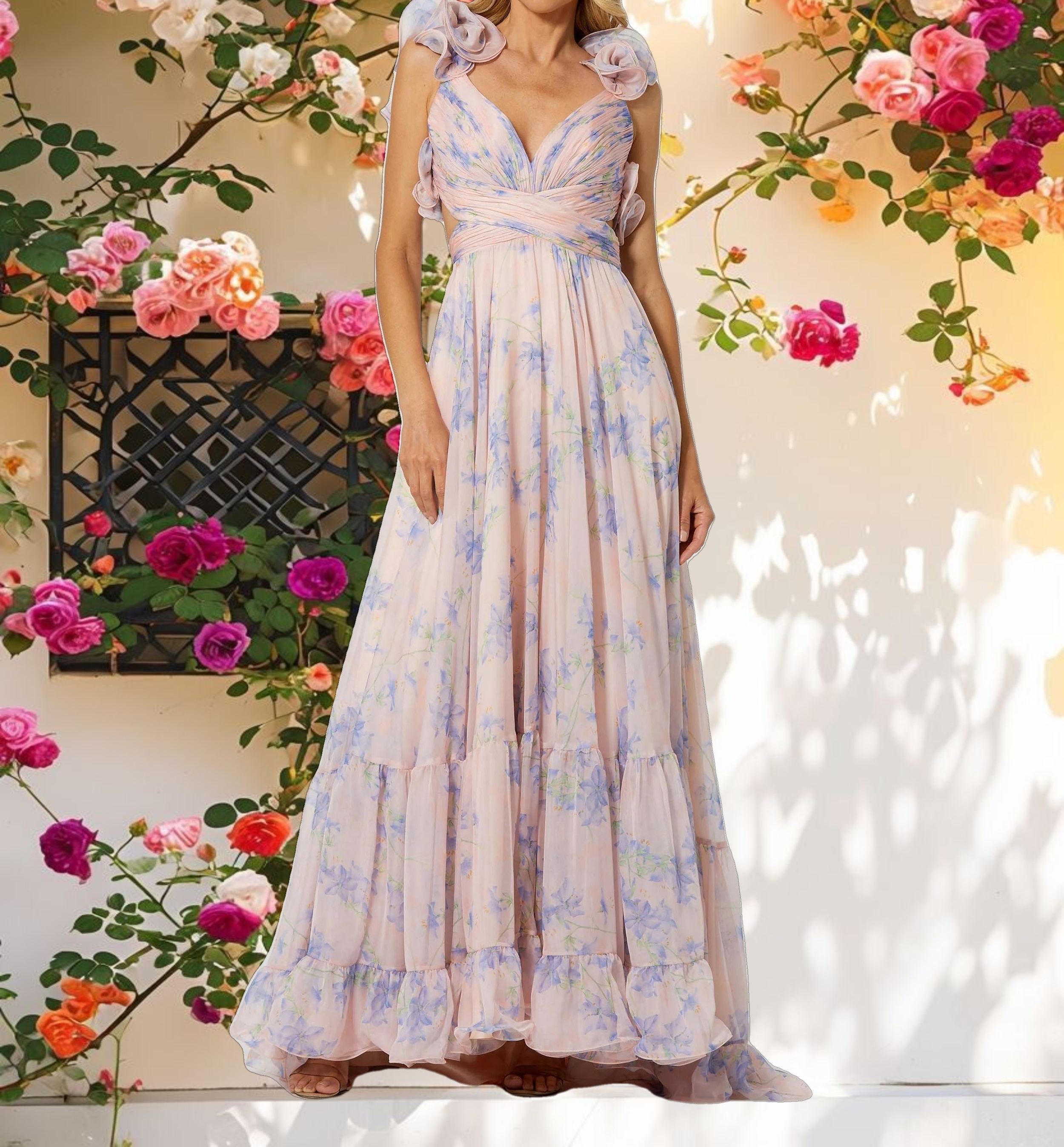 Floral Chiffon Cut Out Dress