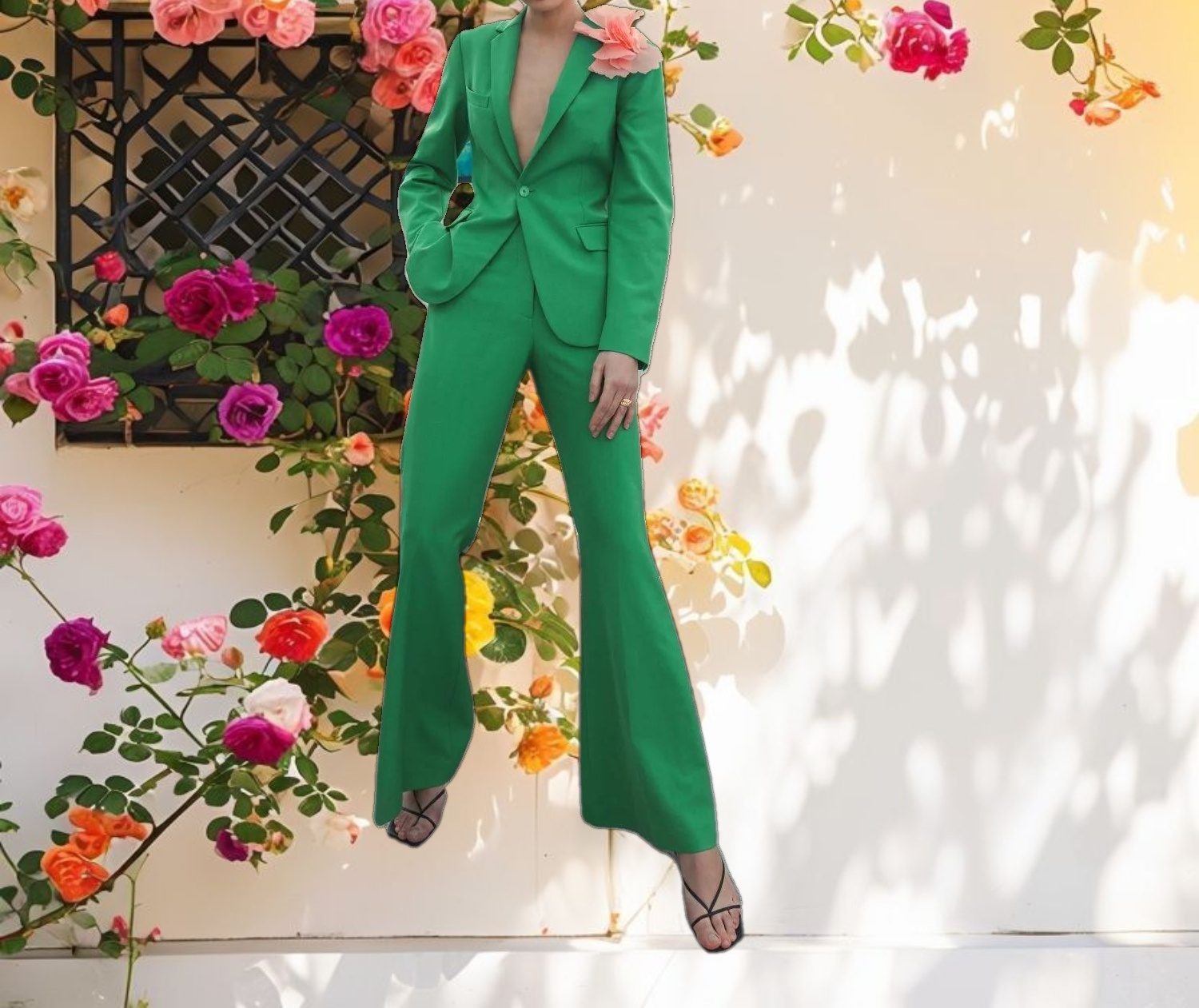 Spring Green Classic Crepe Flared Leg Trouser Pant
