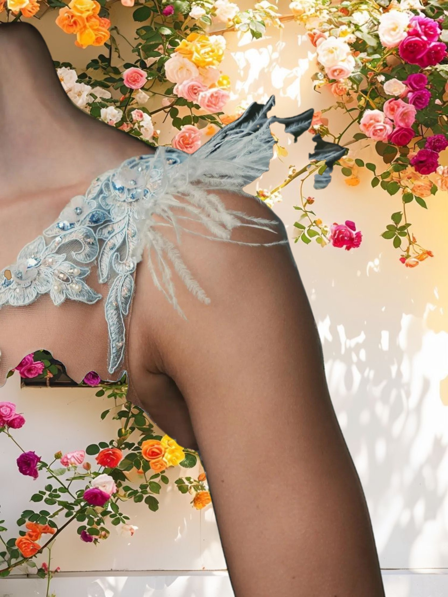 Stitched Detail One Shoulder Gown