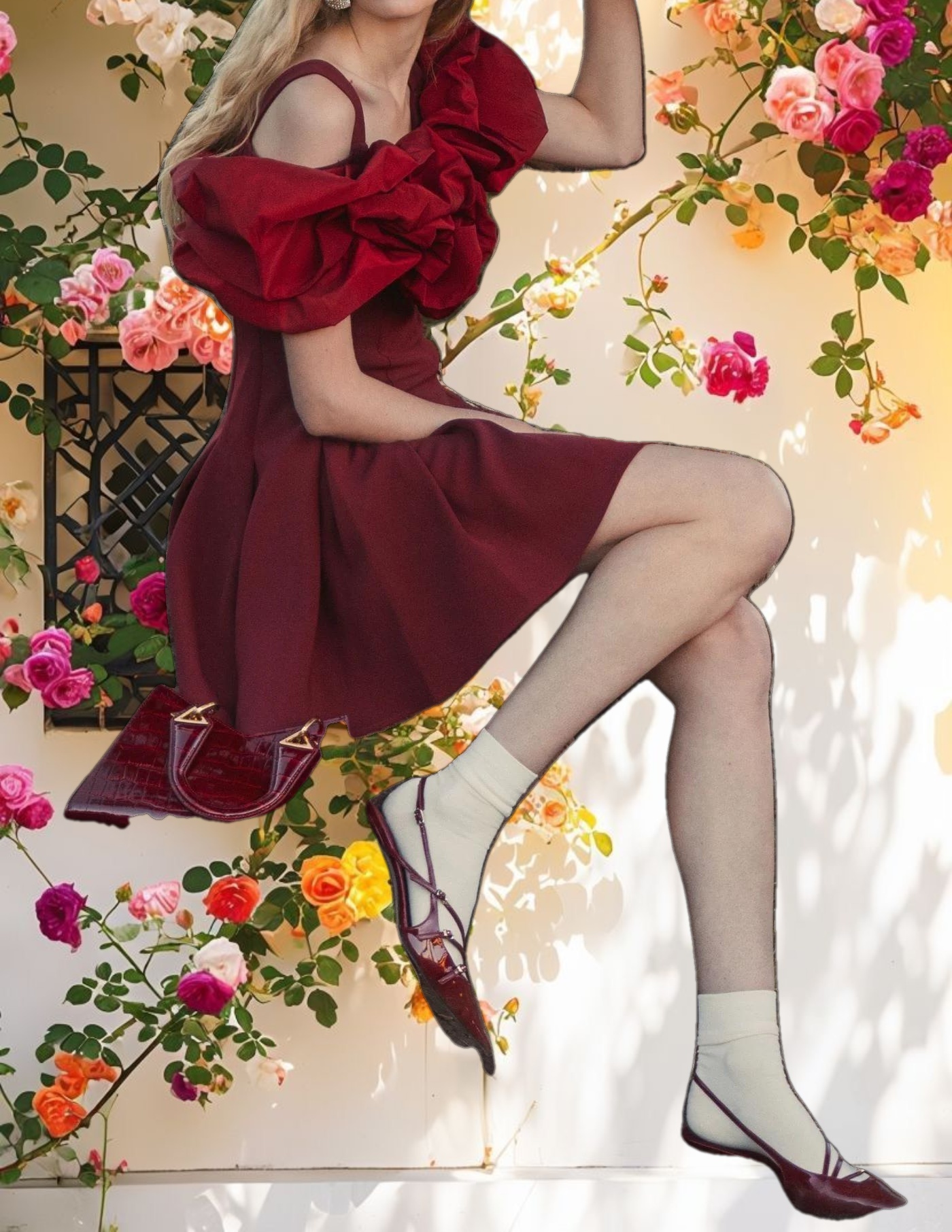 Red Crepe Godet Hem Mini Dress