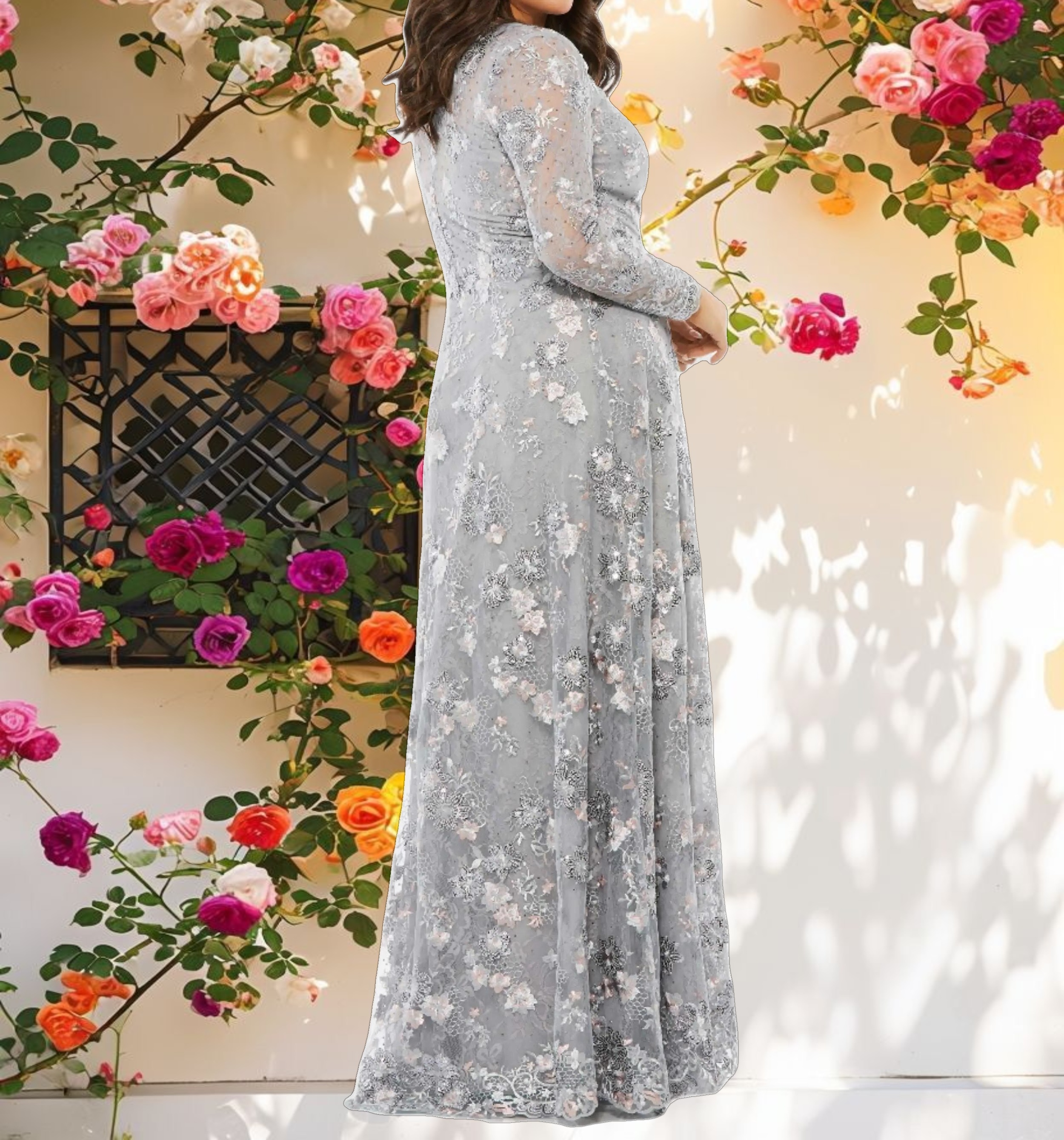 Stitched Fantasy Long Sleeve A Line Dress (Plus)