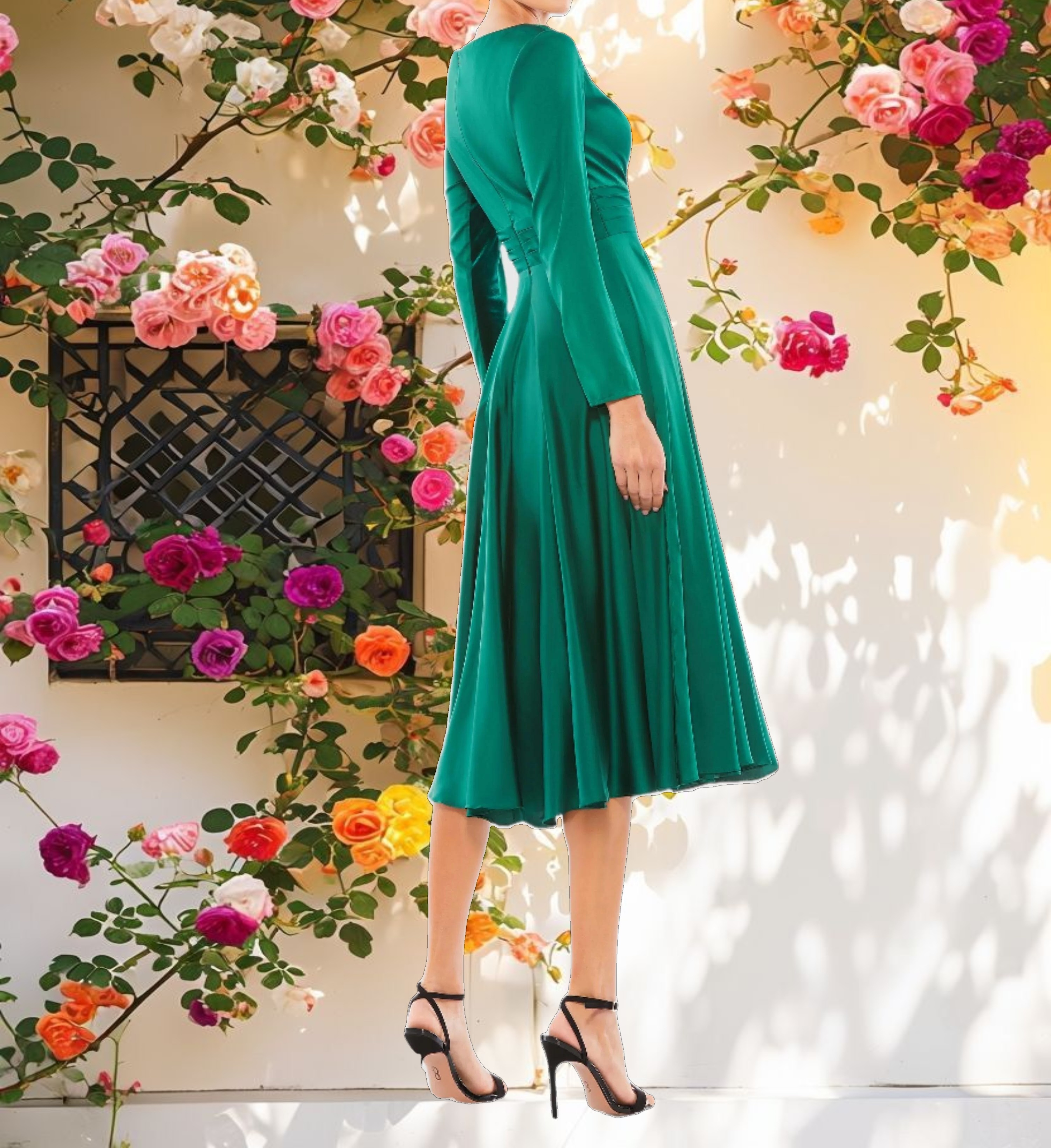 Satin V Neck Midi Dress