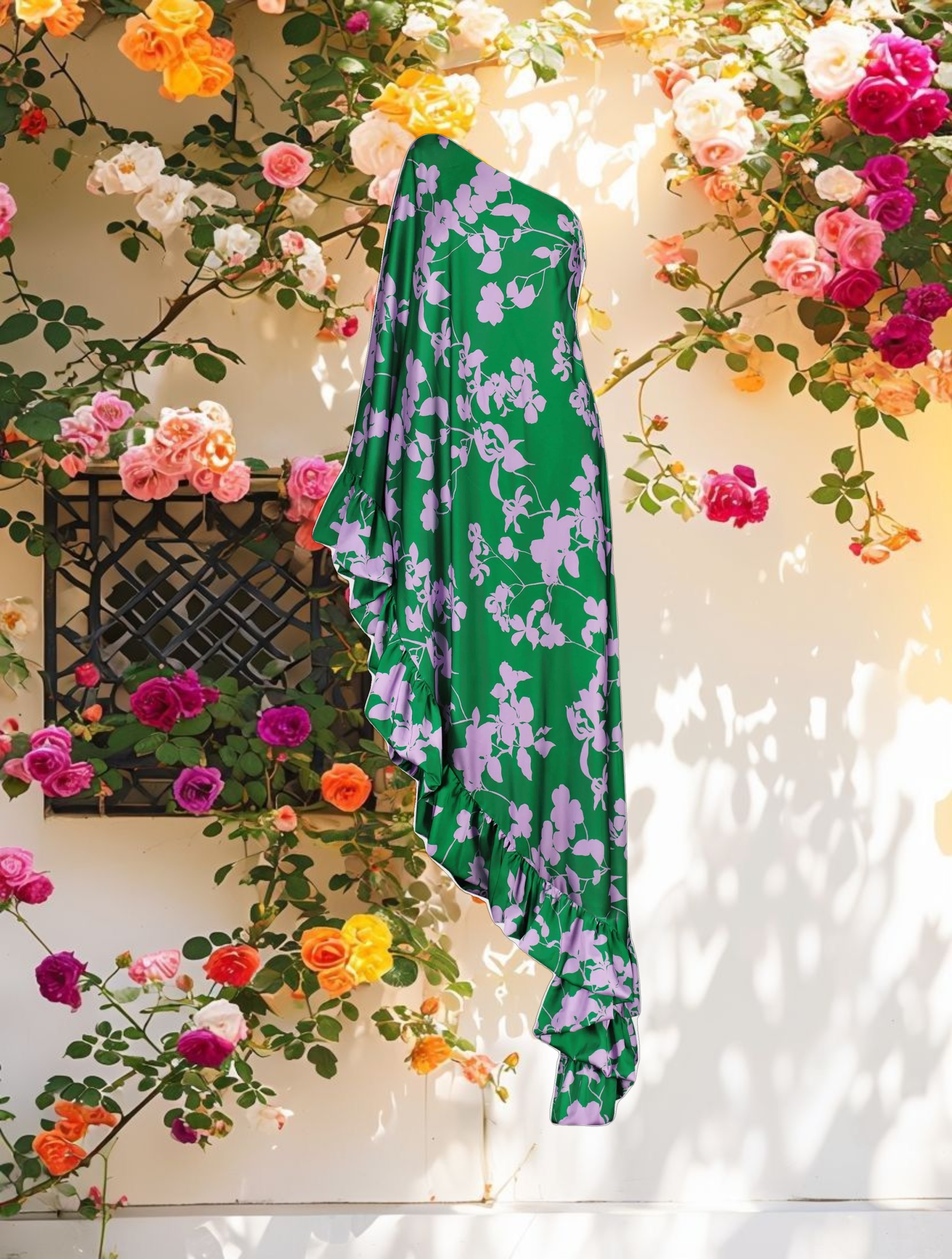 Printed Charmeuse One Shoulder Gown