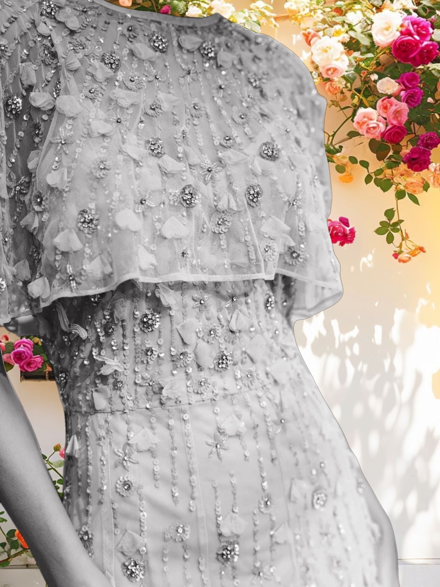 Embellished Illusion Cape Sleeve Trumpet Gown