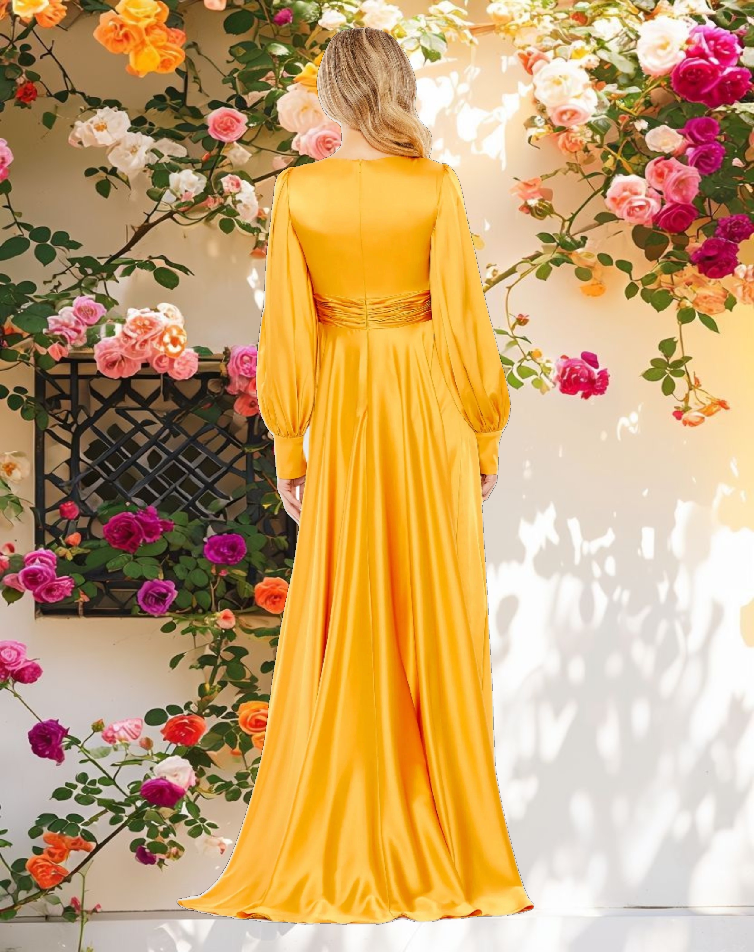 Split Bishop Sleeve Wrap Over Gown