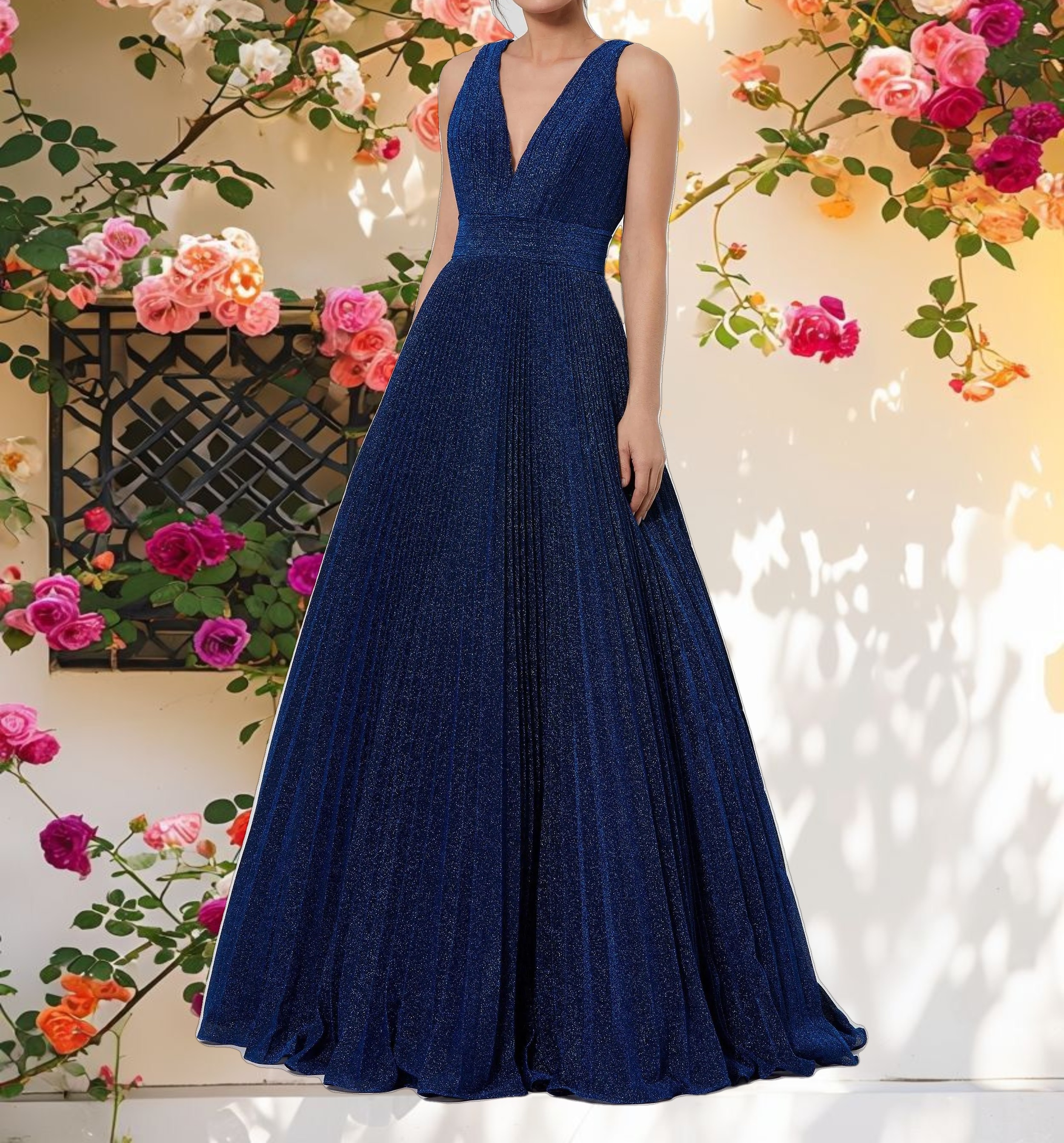 Shimmering Pleated Sleeveless Gown