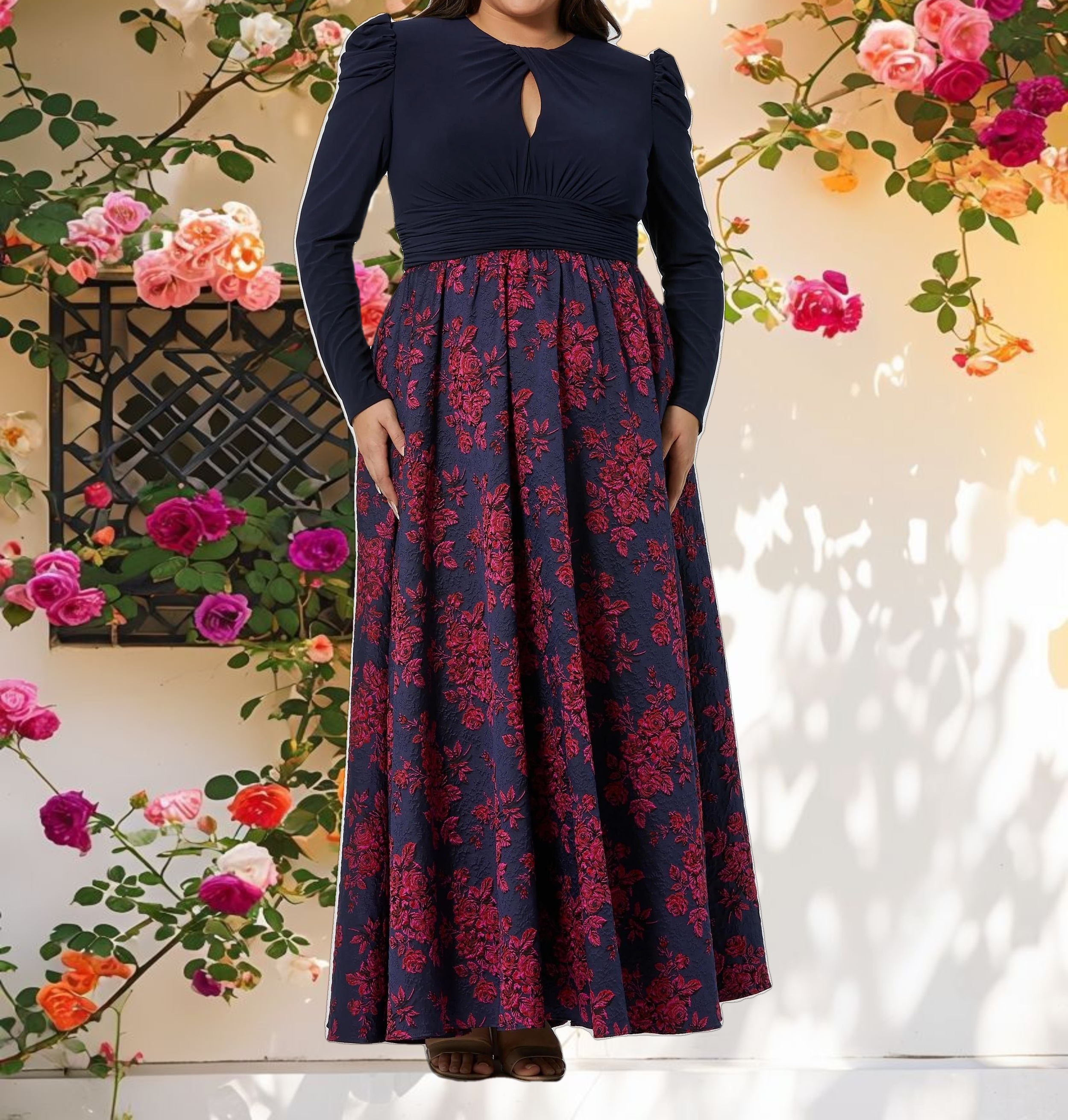 Floral Bottom Gown with Keyhole Neck