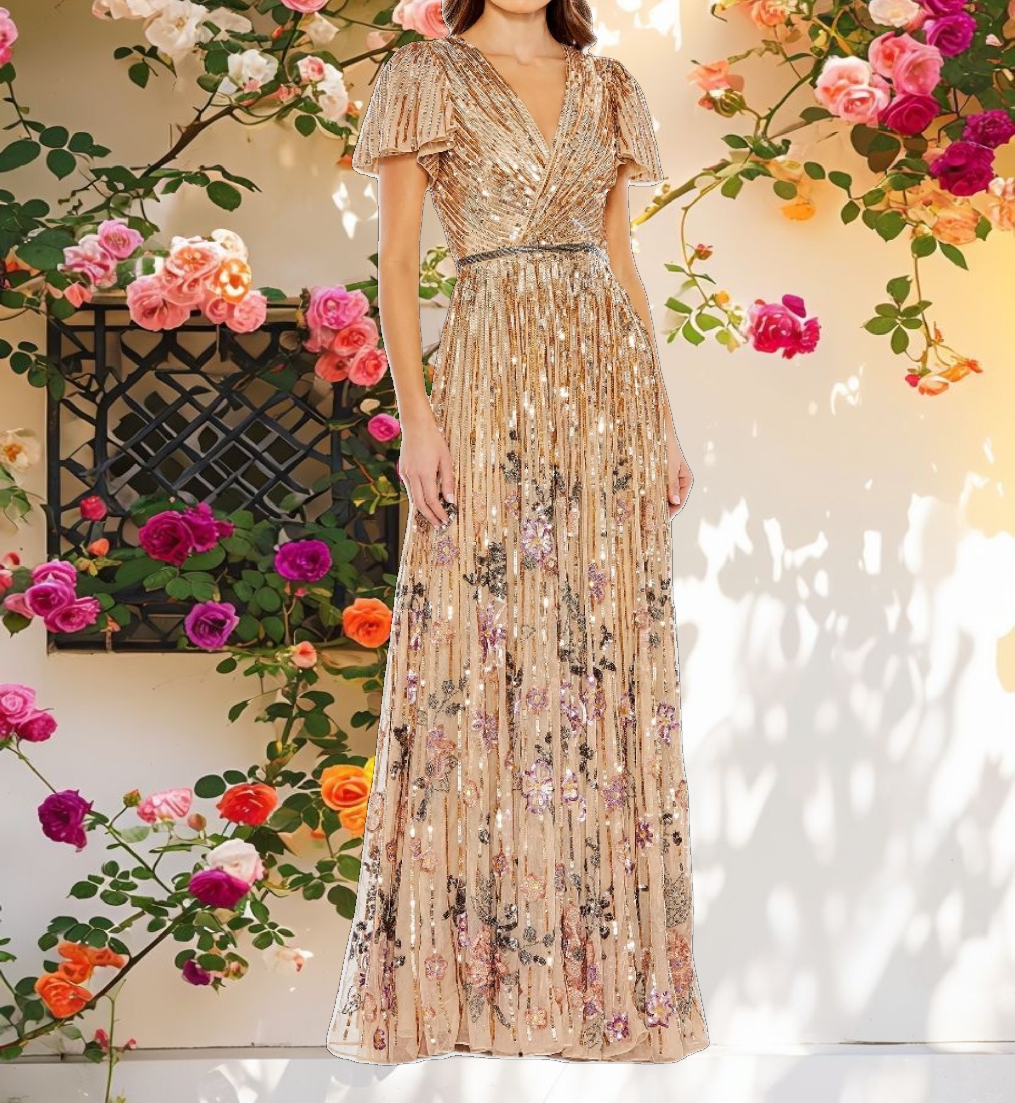 Shimmering Sleeve V Neck Dress