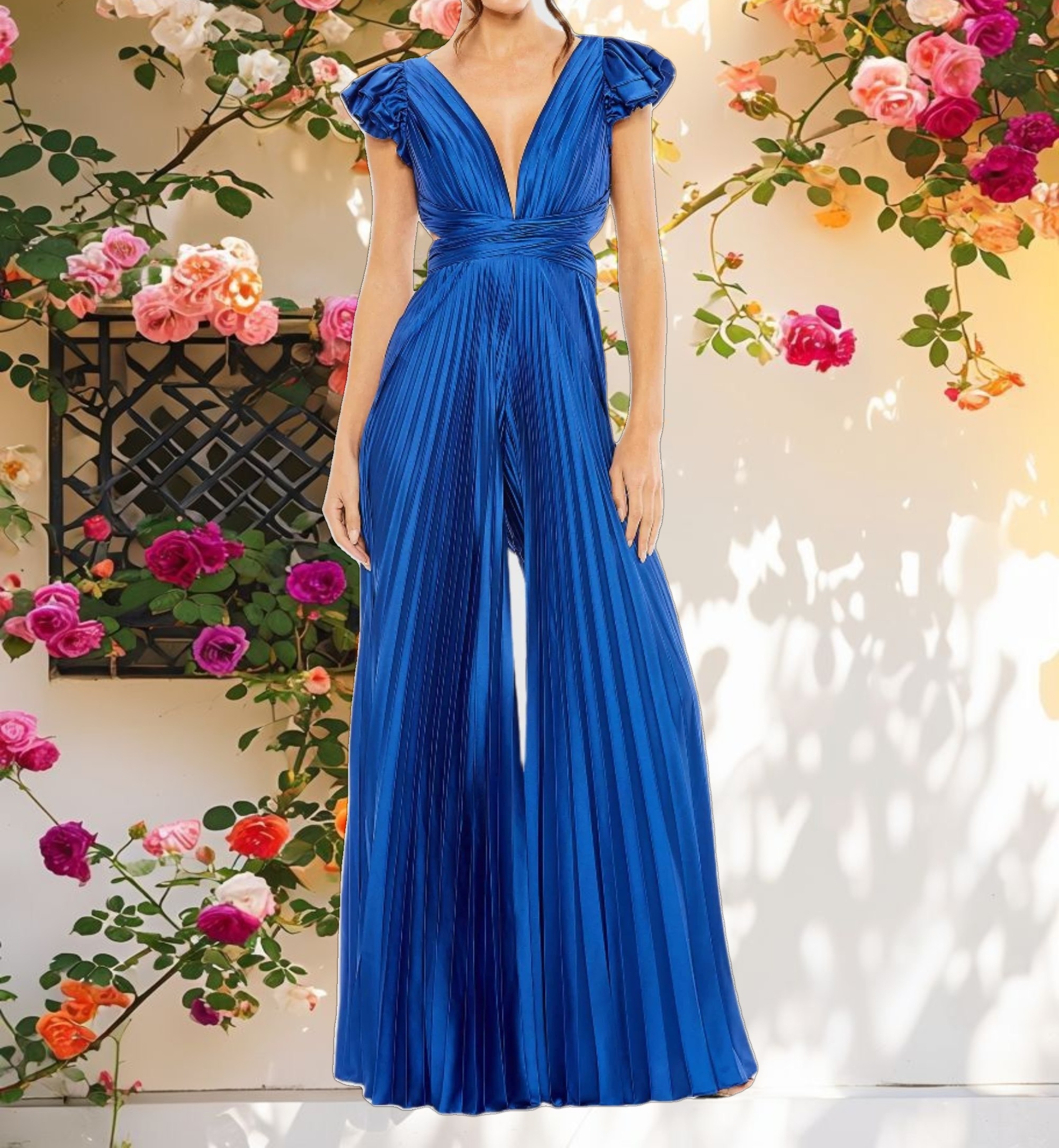 Ruffle Cap Sleeve Cutout Heat Jumpsuit