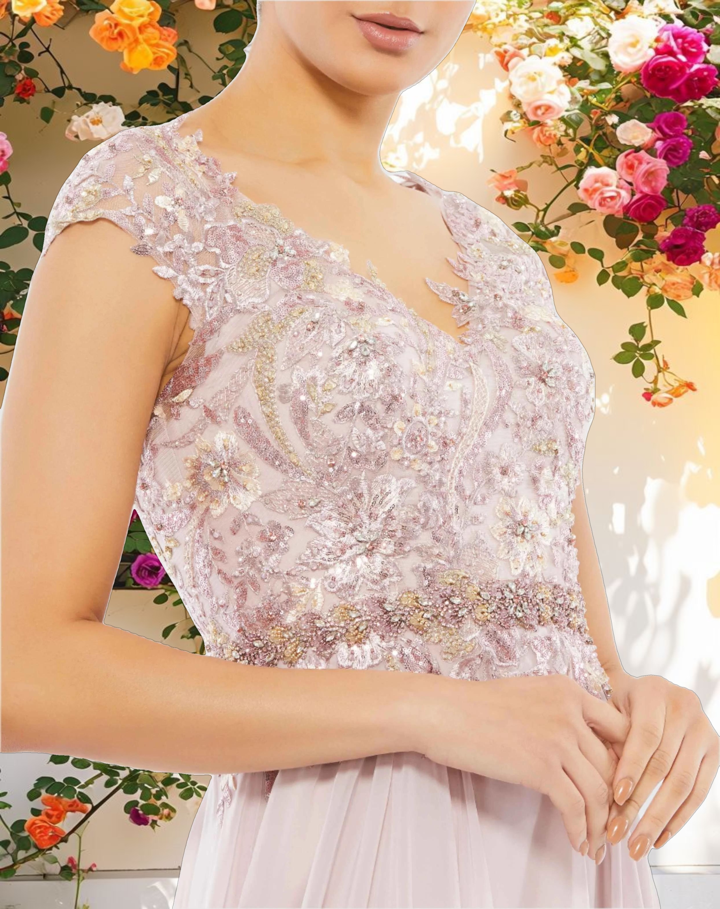 Floral Accented Flowy Gown