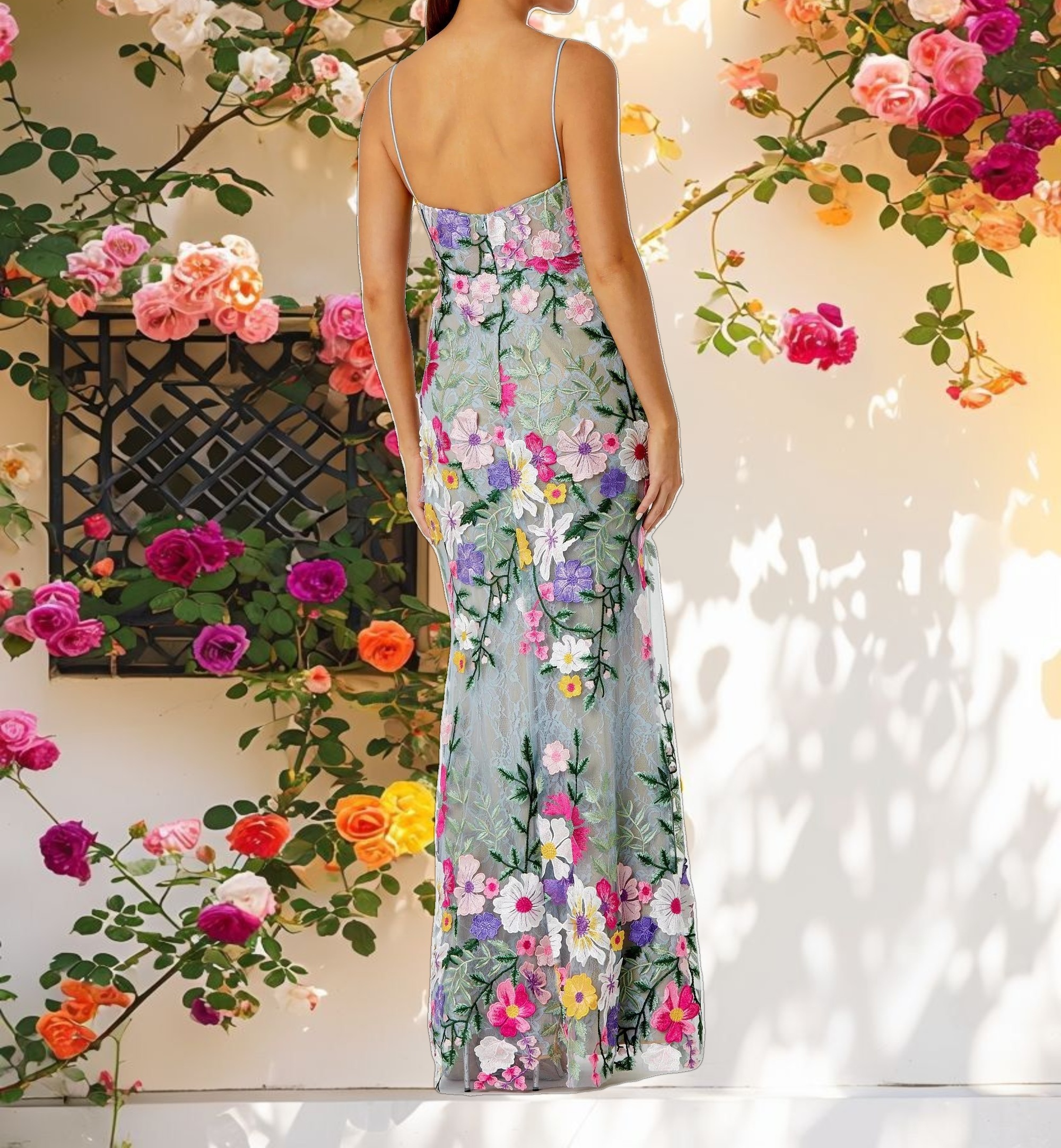 Floral Embroidered Sleeveless Bustier Gown