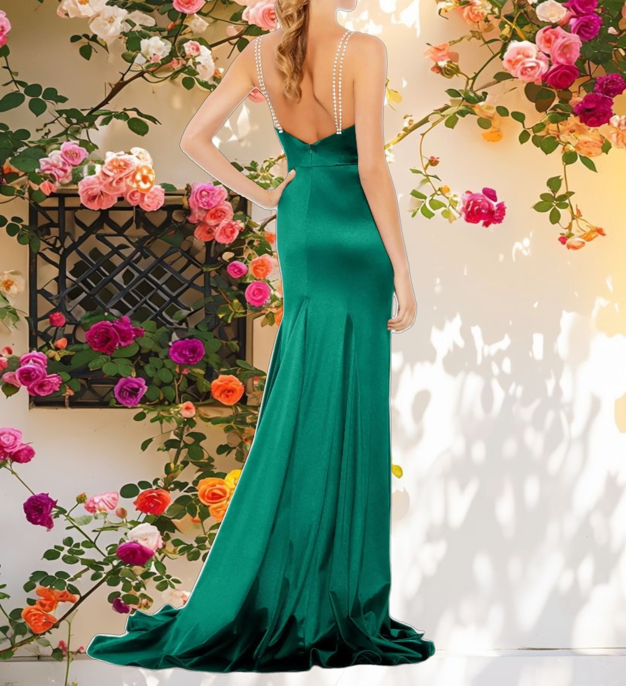 Charmeuse Rhinestone Strap Trumpet Gown