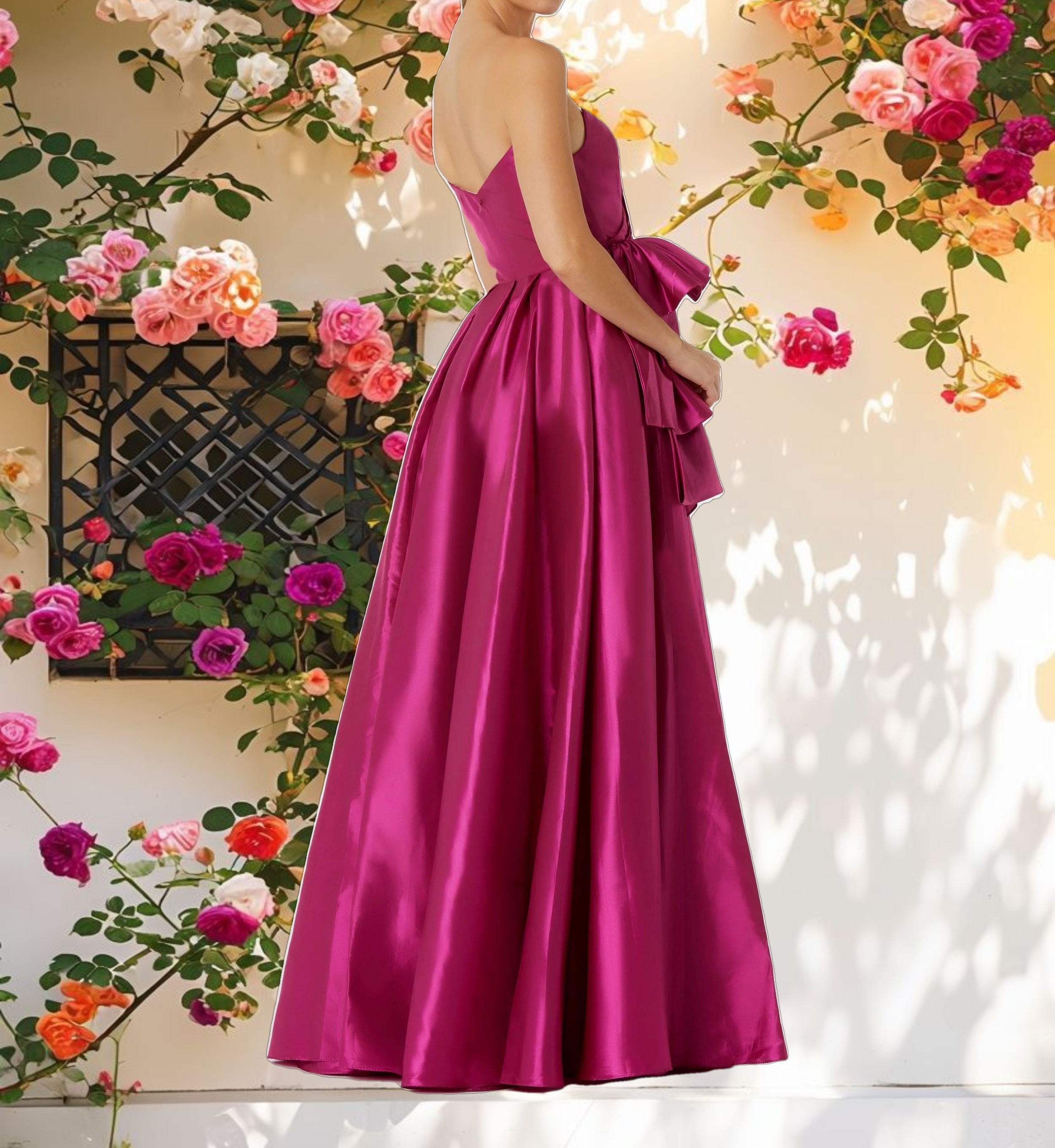 Ruffle Taffeta Dress with Slit