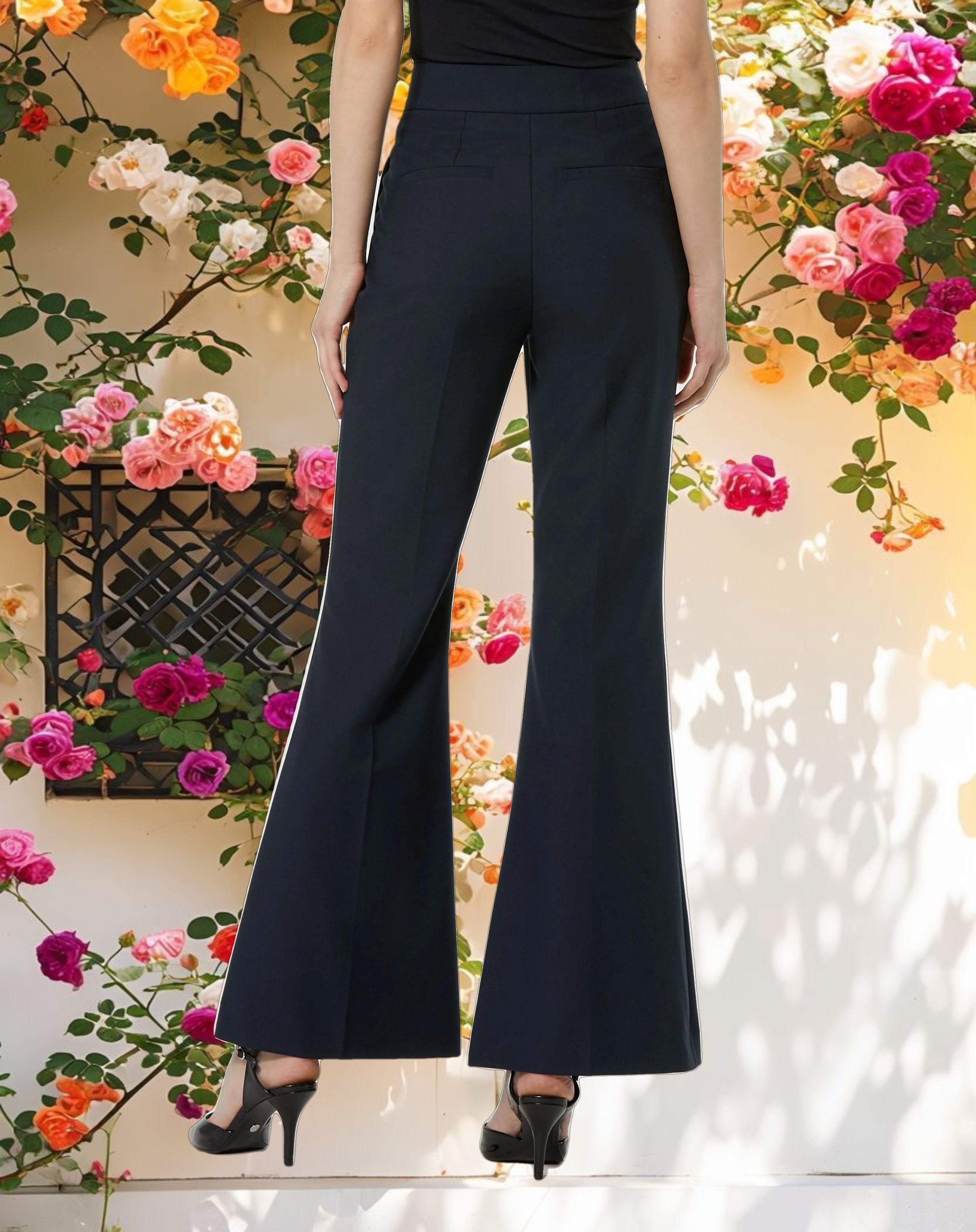 Navy Classic Crepe Flared Trouser Pant