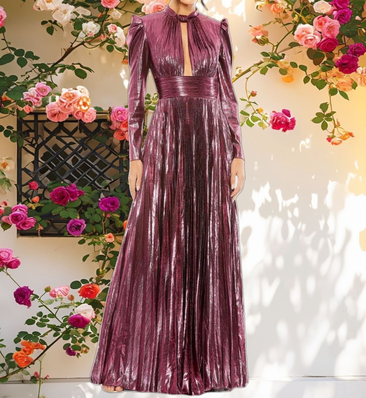 Pleated Metallic Gown