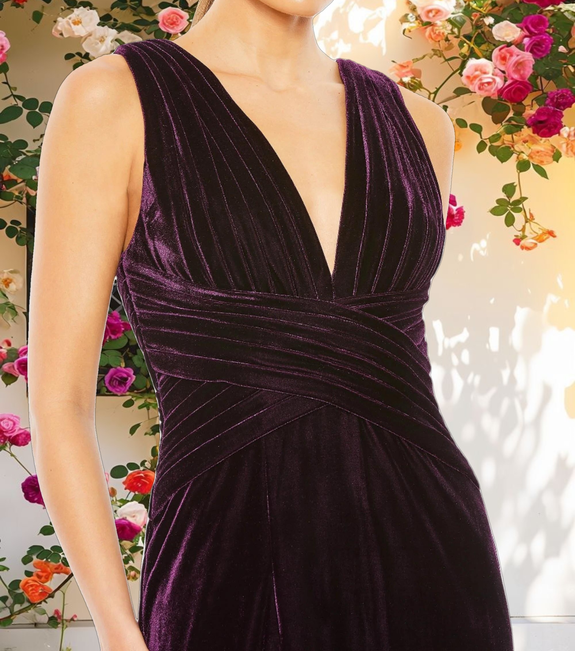 Dark Purple Pleated Sleeveless Gown