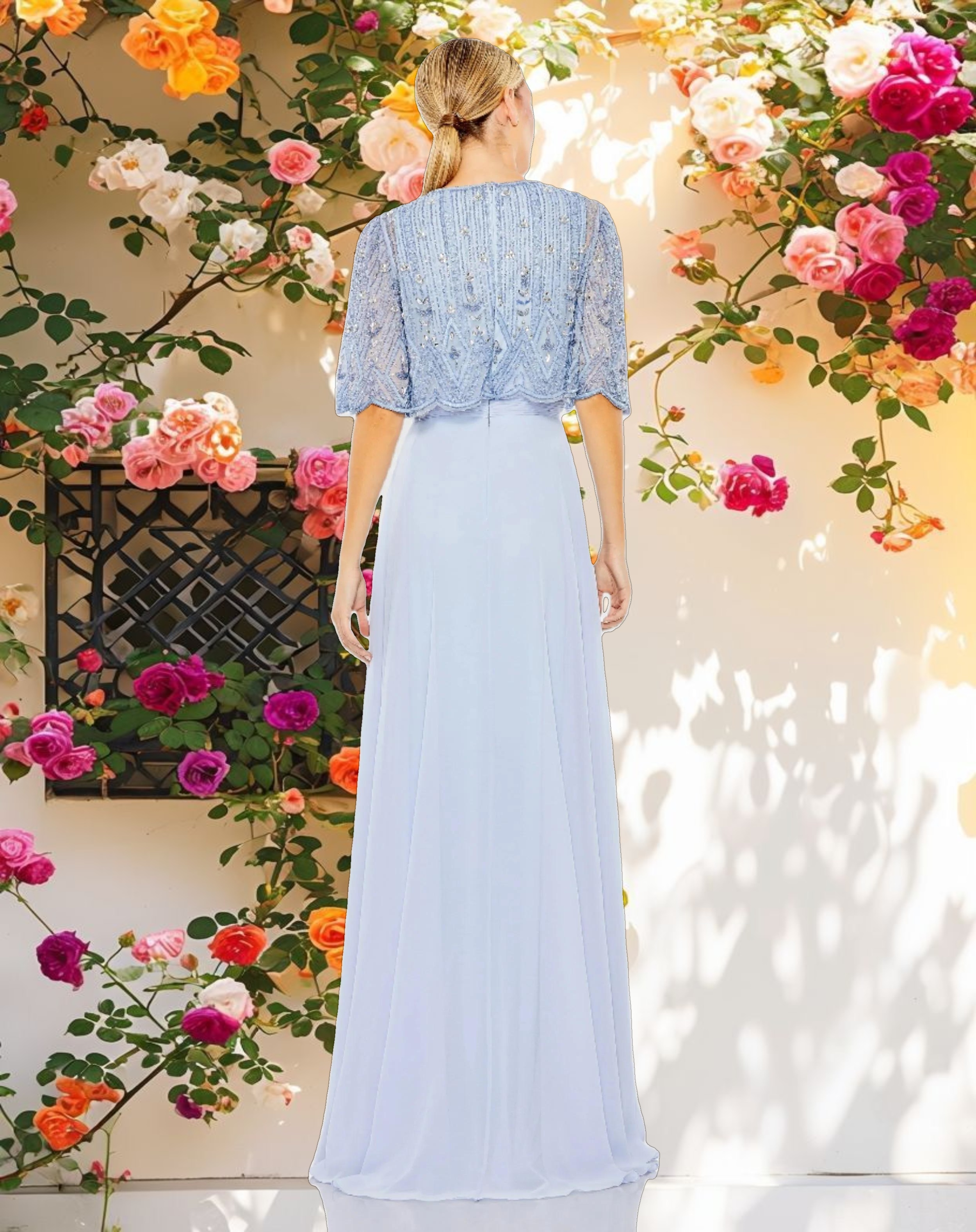 Beaded Overlay A-Line Gown