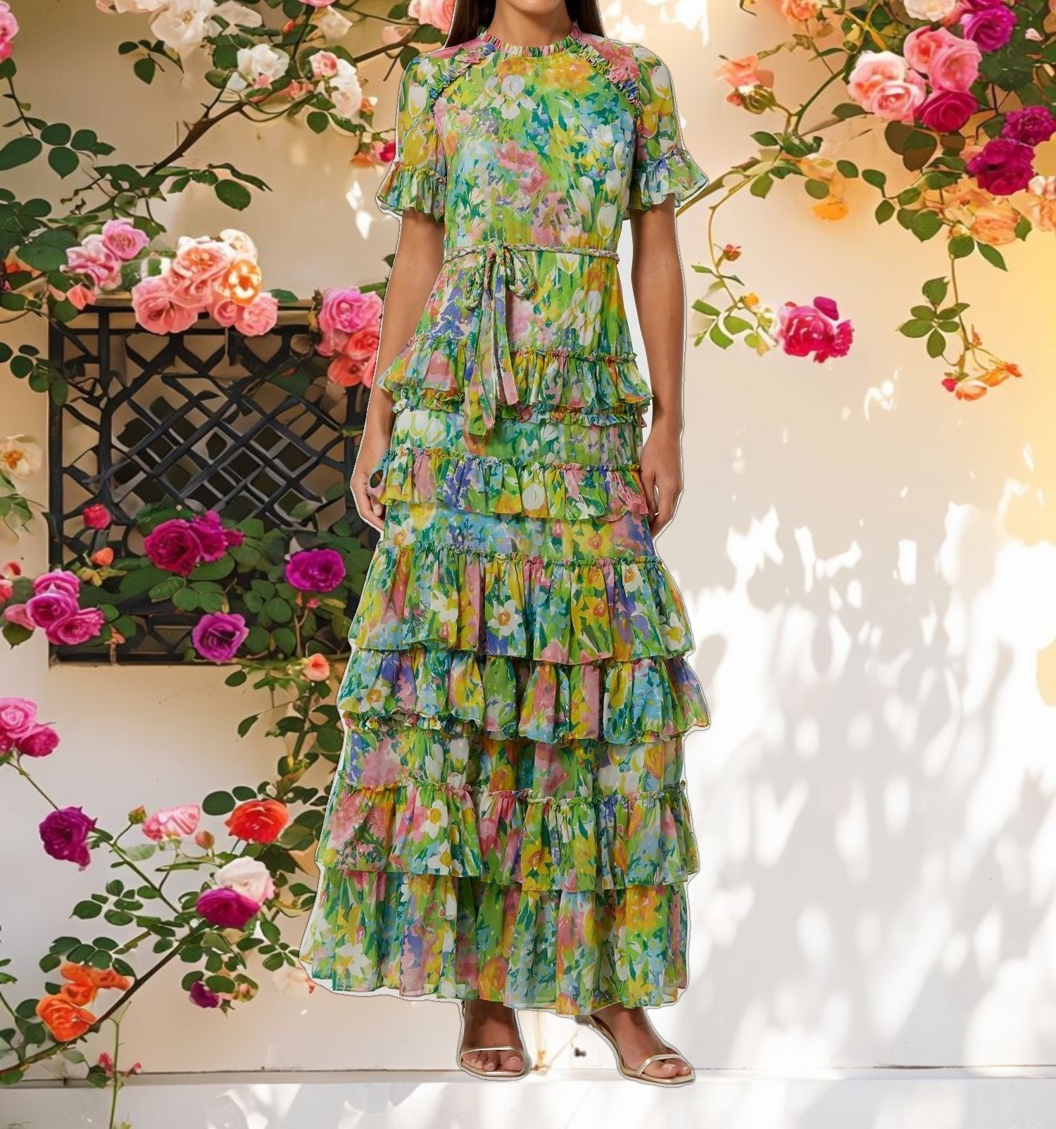 Ruffle Tiered Chiffon Dress