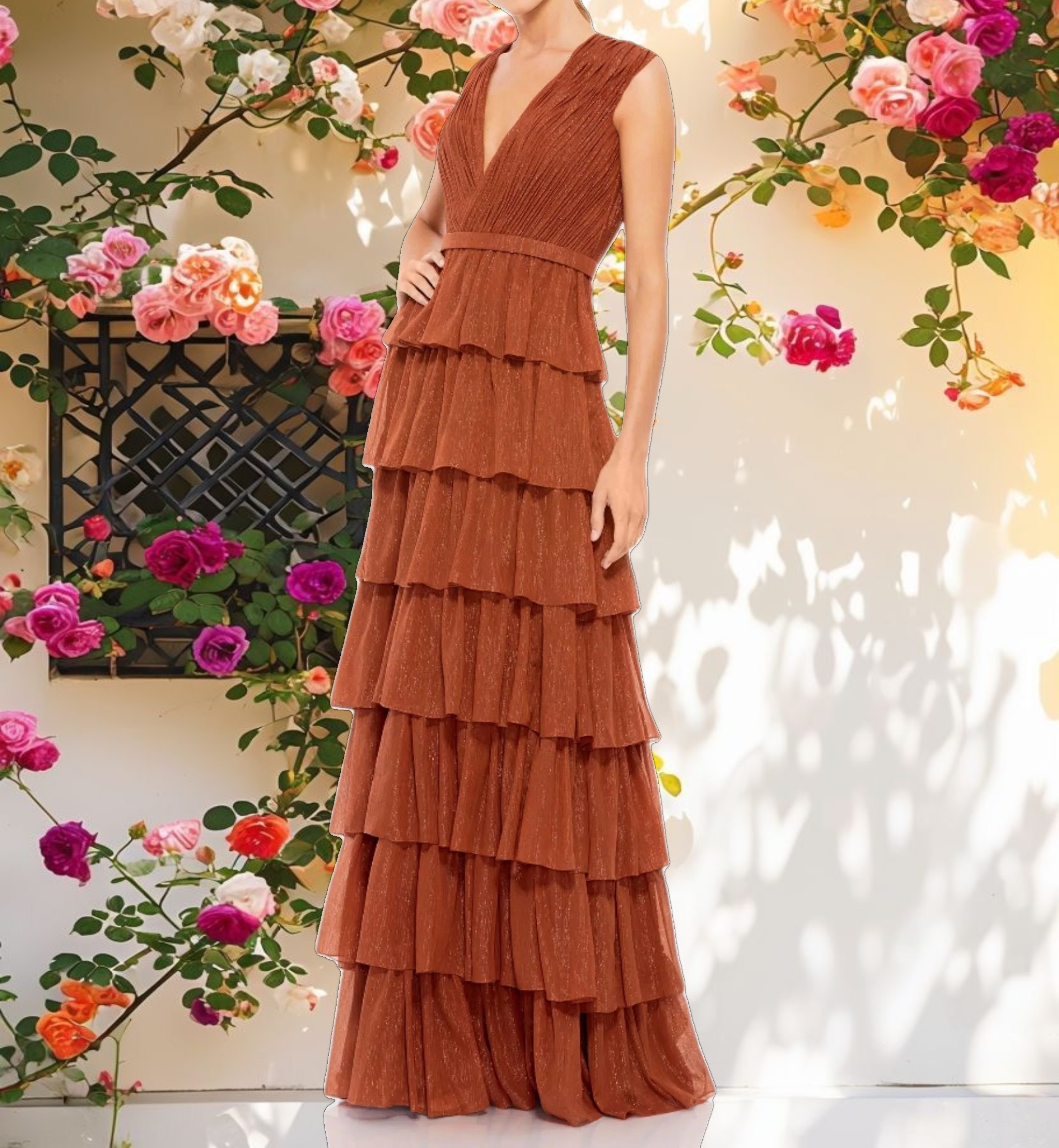 Maxi Sparkly Ruffle Layered Gown