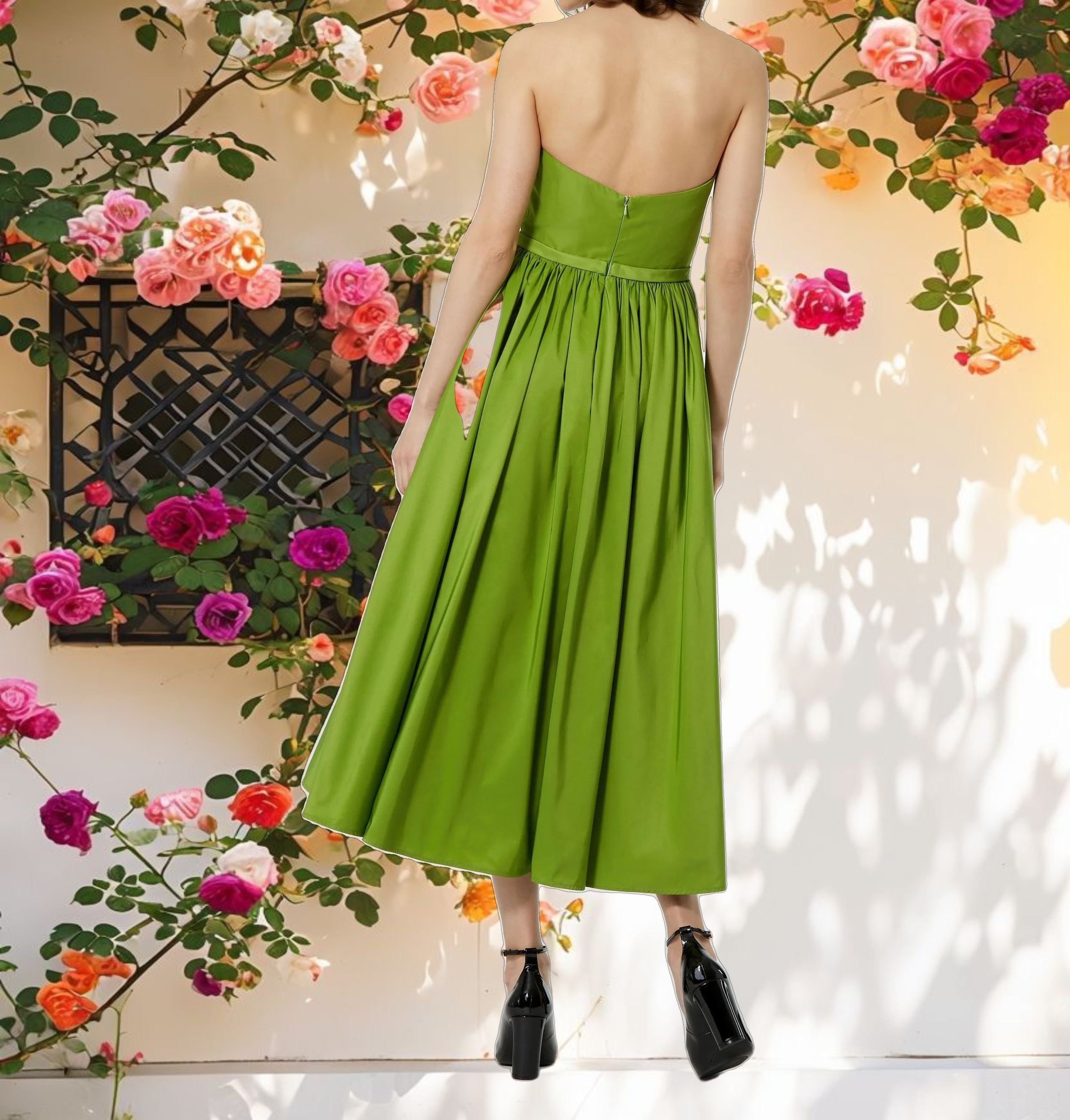 Elegant Floral A-Line Midi Dress With 3D Rose