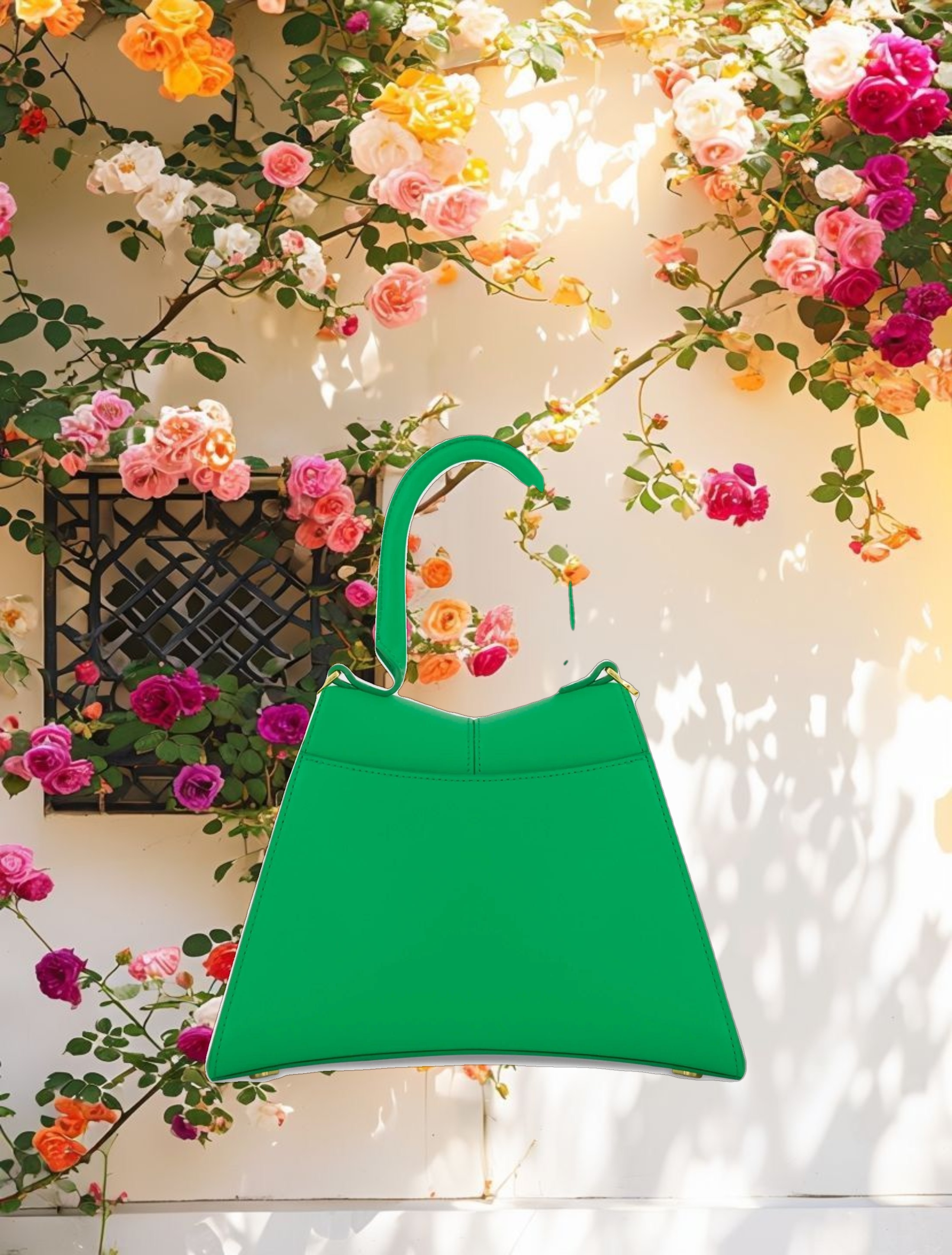 Angular Small Green Leather Handbag With Gold Hardware