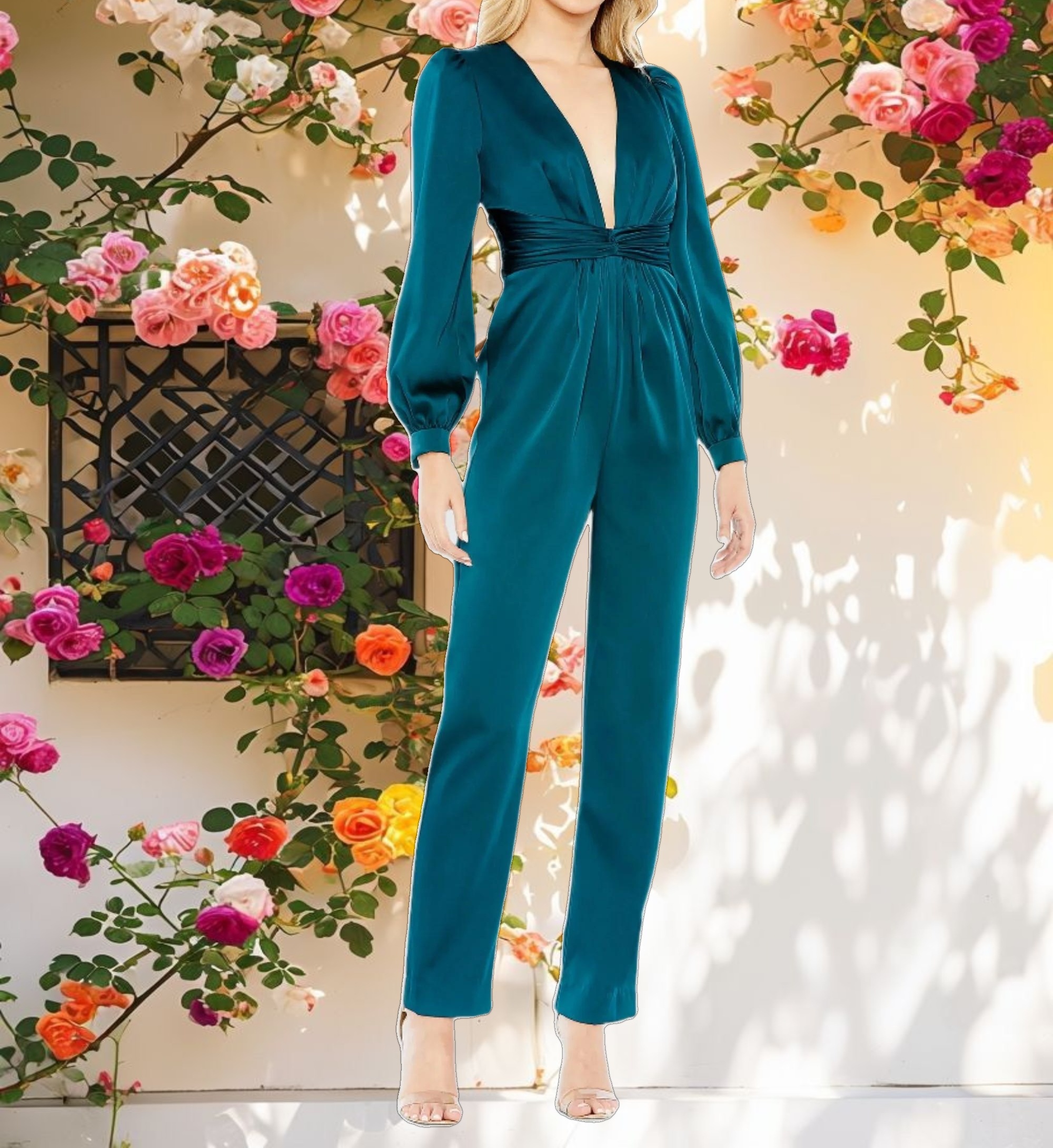 Twist Puff Sleeve V Neck Jumpsuit