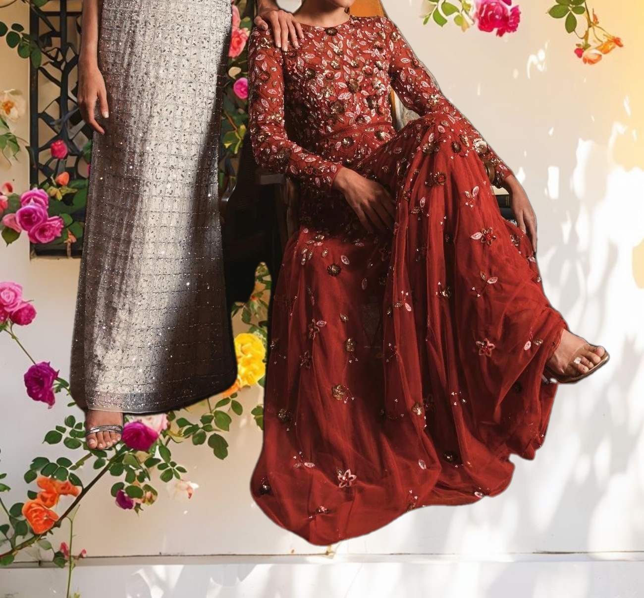 Silver Embellished Halter Neck Keyhole Gown