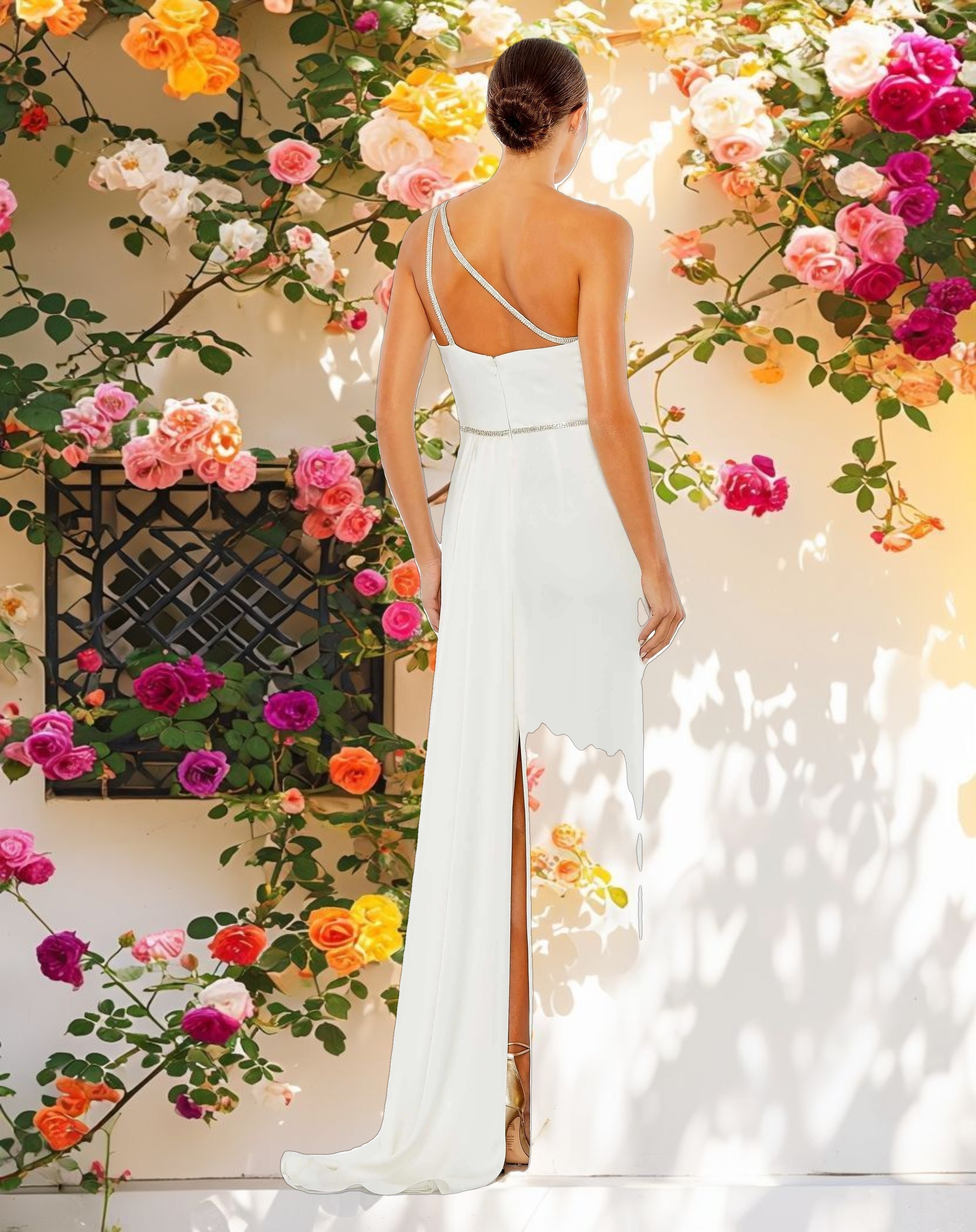 Rhinestone Trim One Shoulder Strappy Trumpet Gown