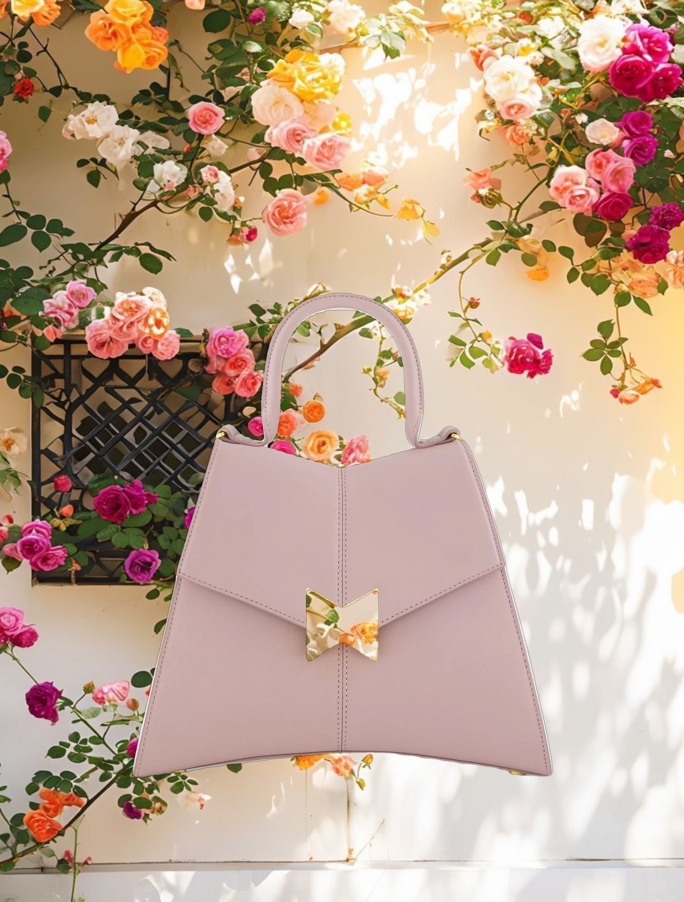 Medium Angular Leather Handbag with Gold Hardware