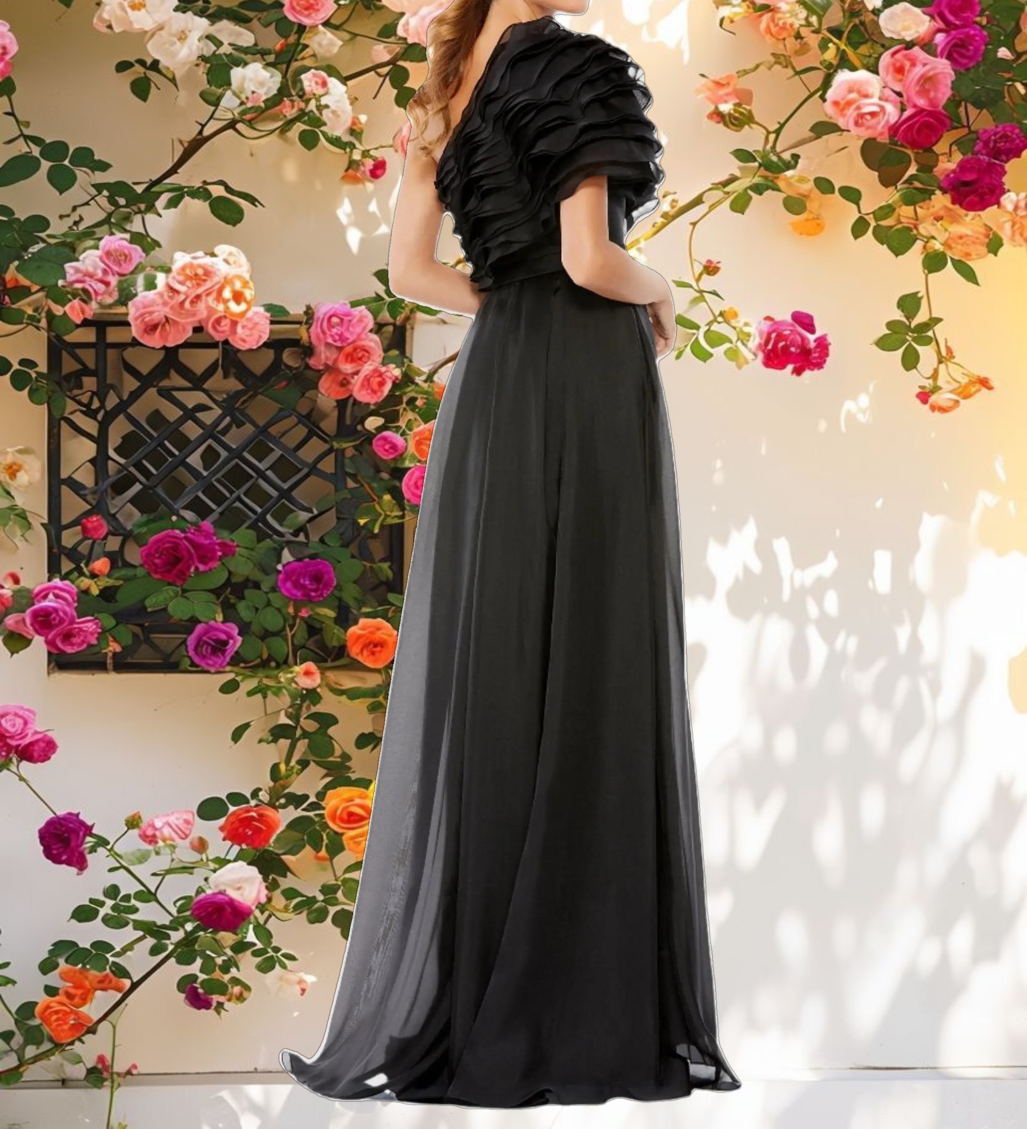 Ruffle Layered One Shoulder Gown