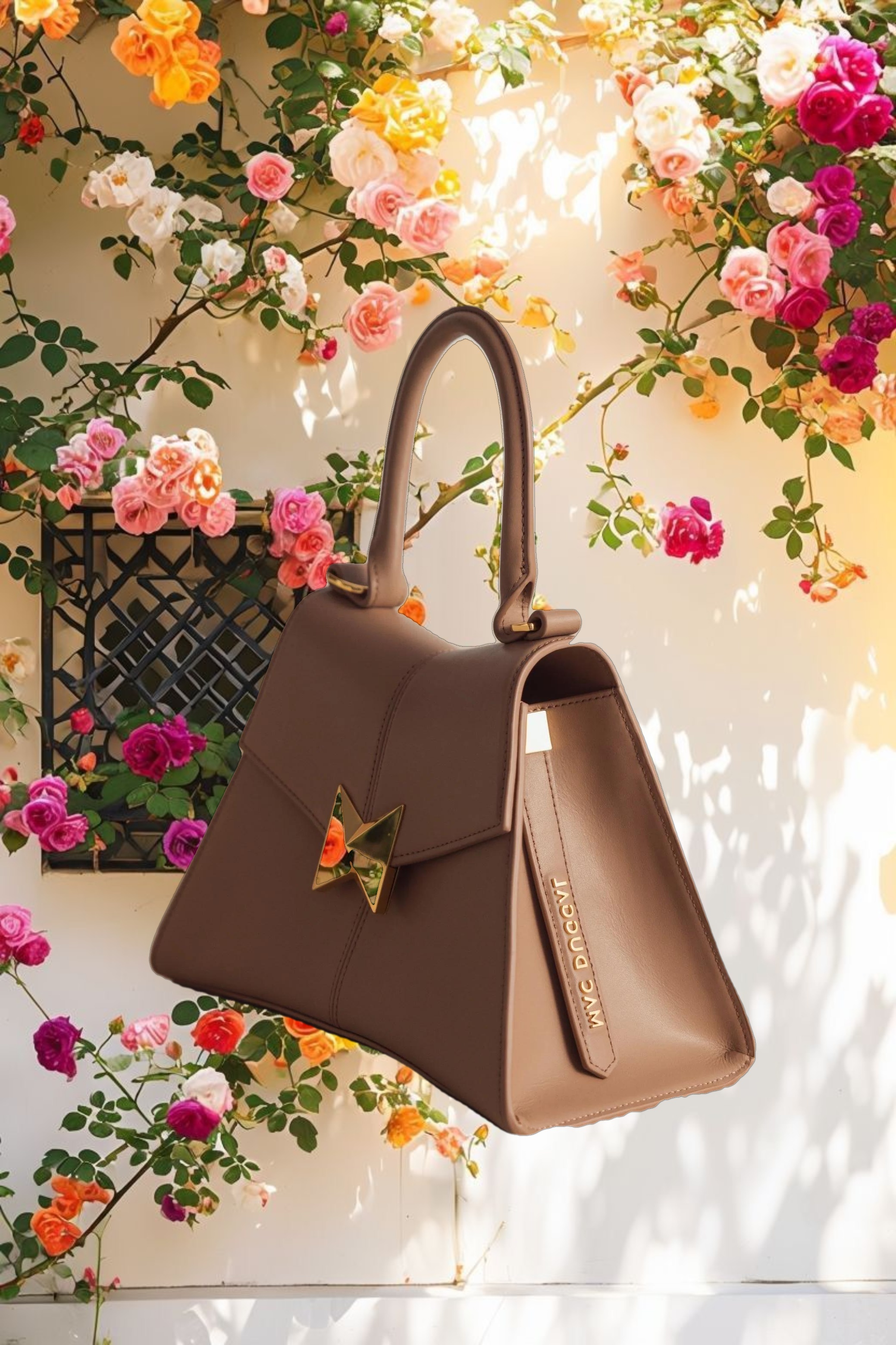 Angular Small Leather Handbag With Gold Hardware