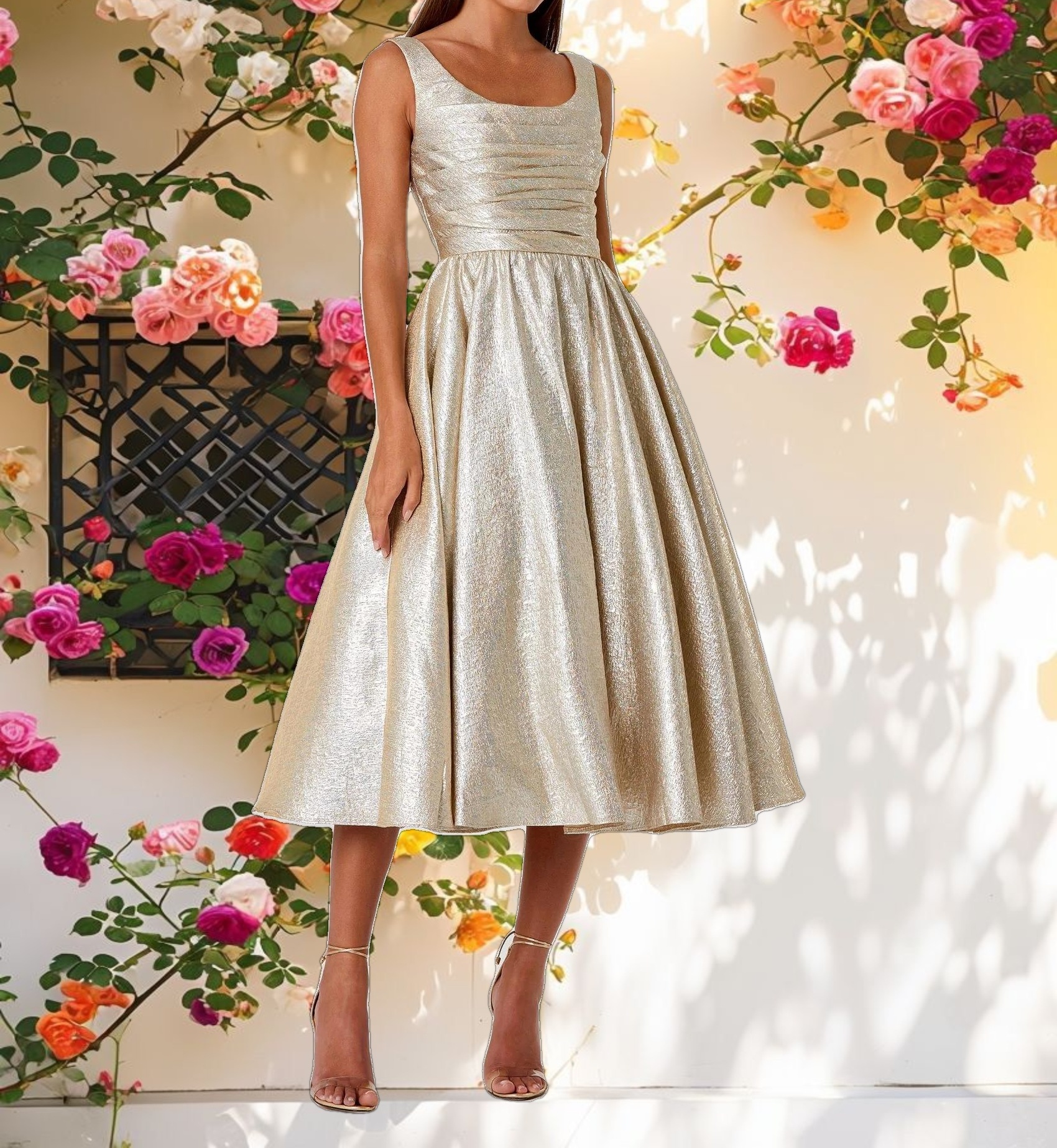 Square Neck Sleeveless A Line Dress