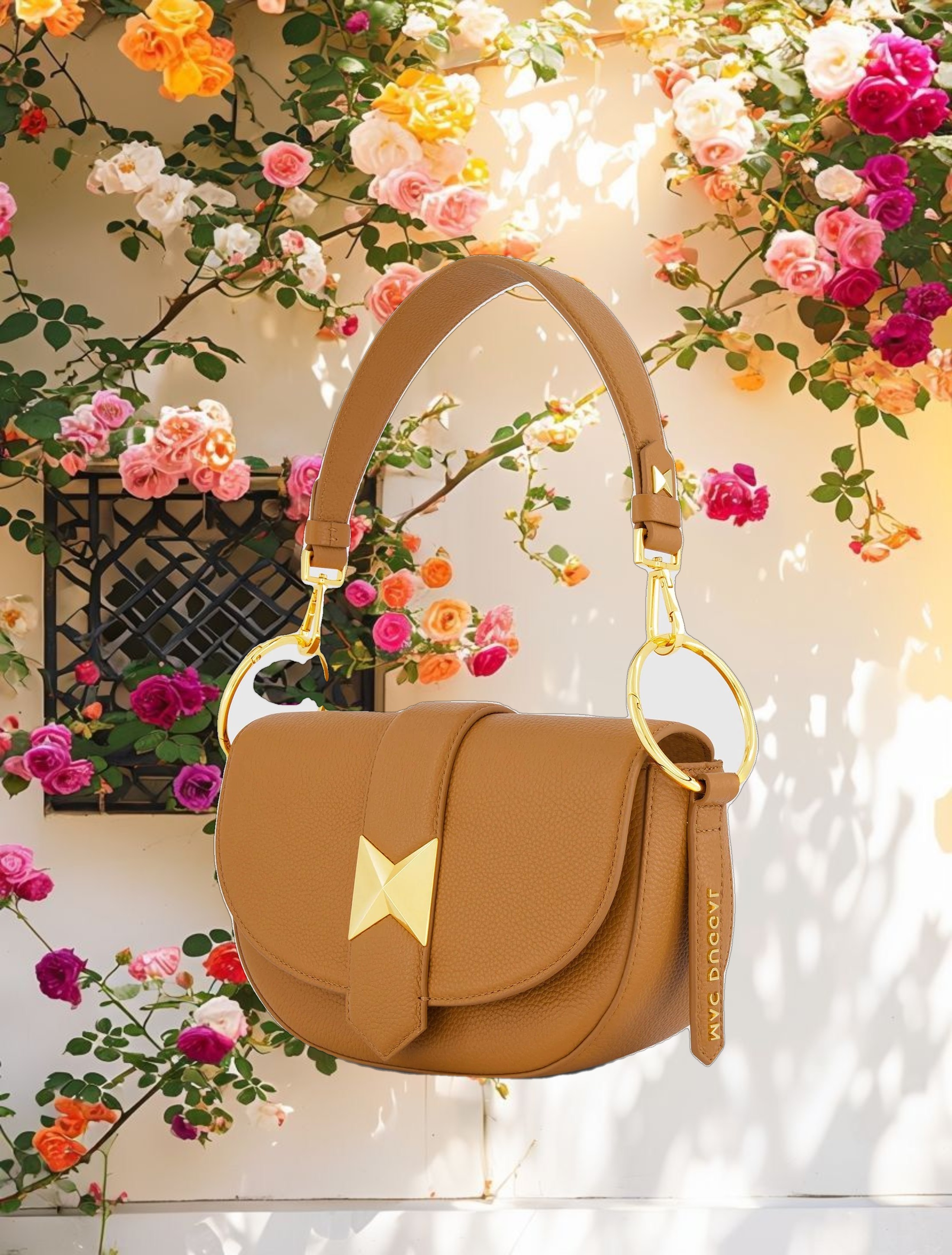 Grain Leather Saddle Bag With Gold Hardware