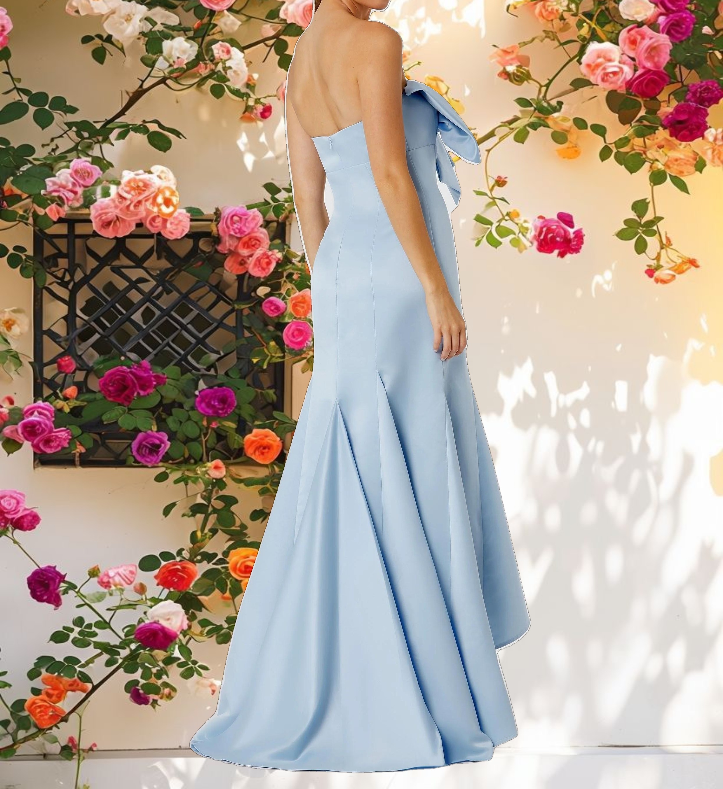 Blue Strapless Bow Dress