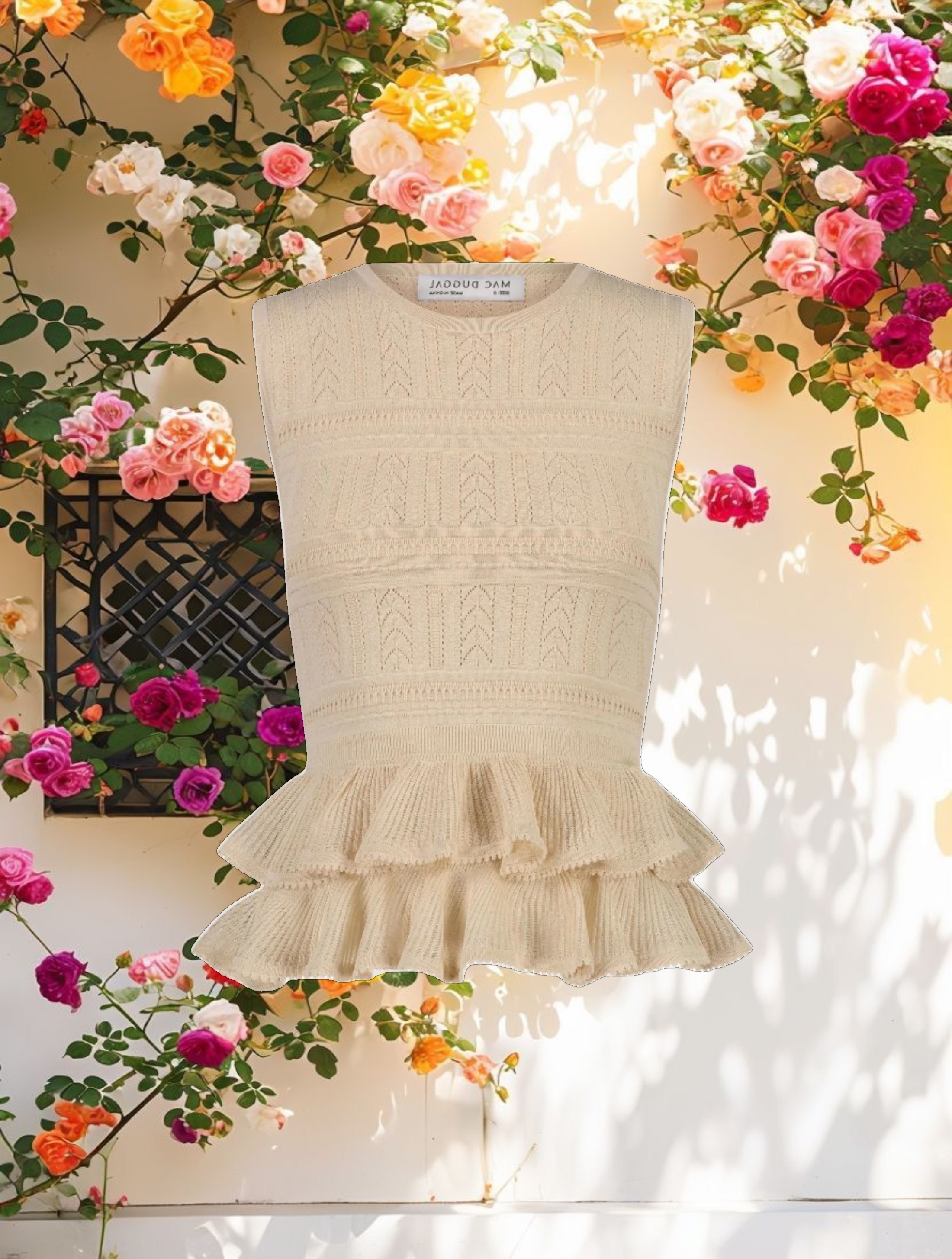 Sleeveless High Neck Knit Top With Ruffle Hem