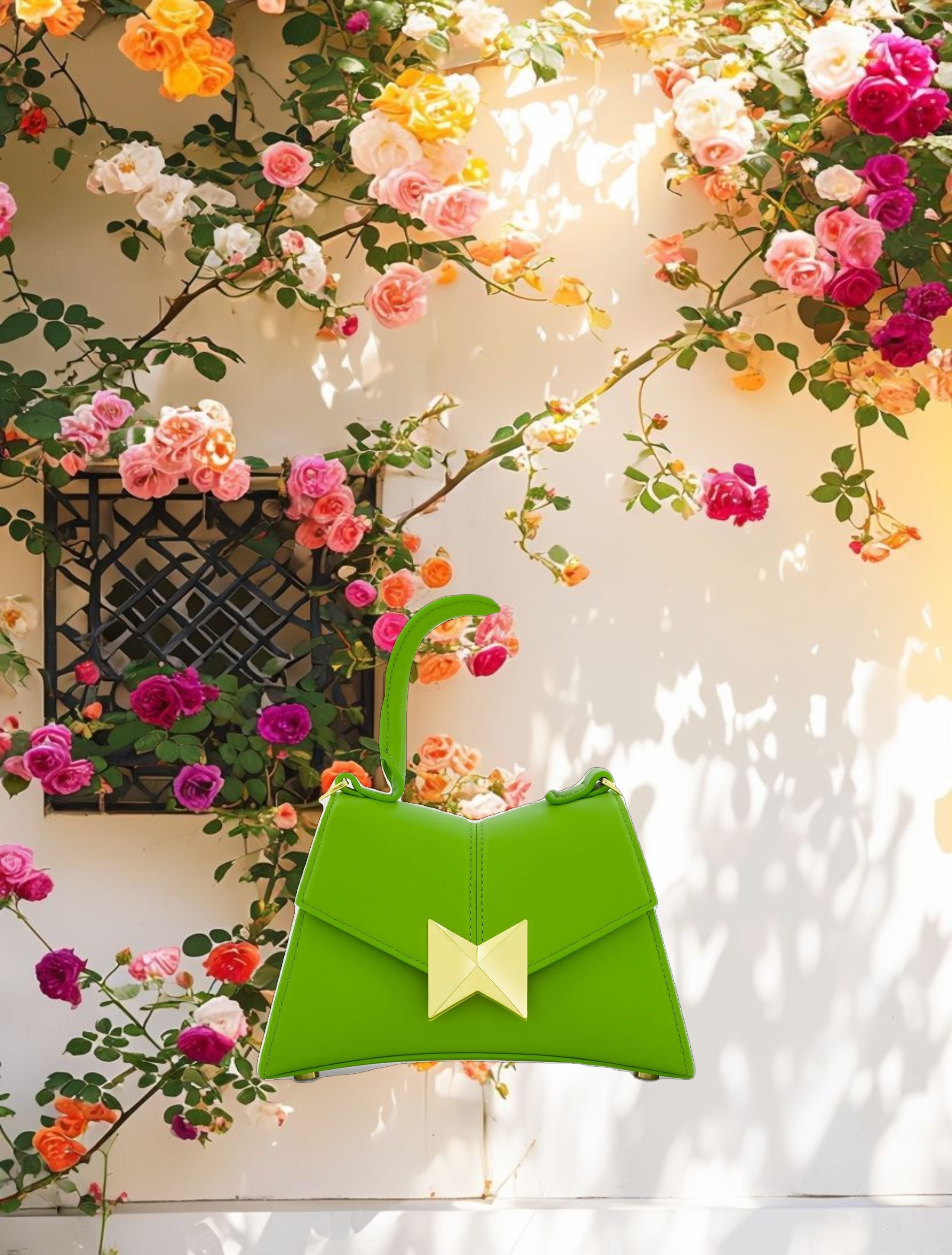 Angular Mini Leather Handbag With Gold Hardware