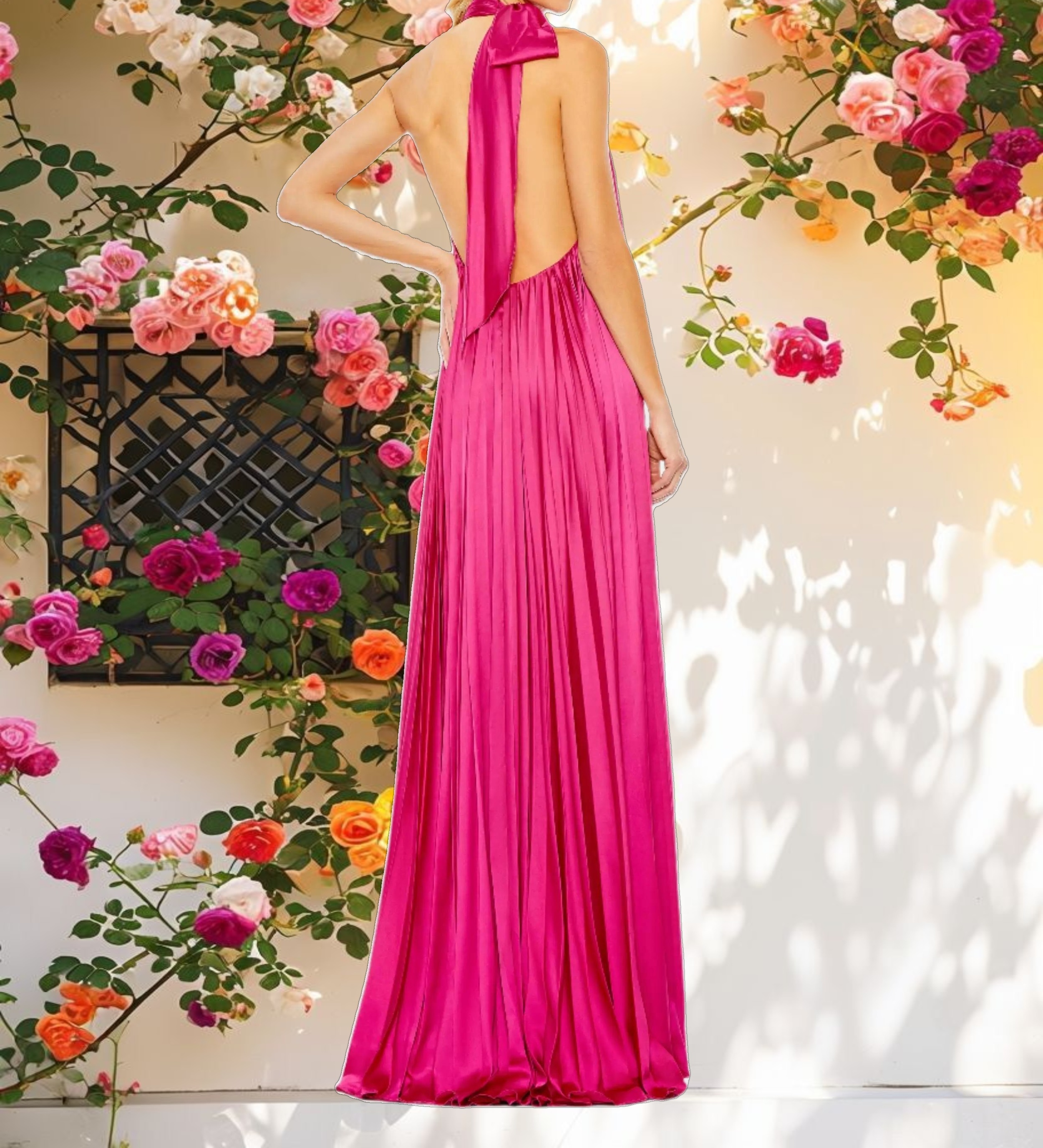 Rose Pleated Strapless Trapeze Dress