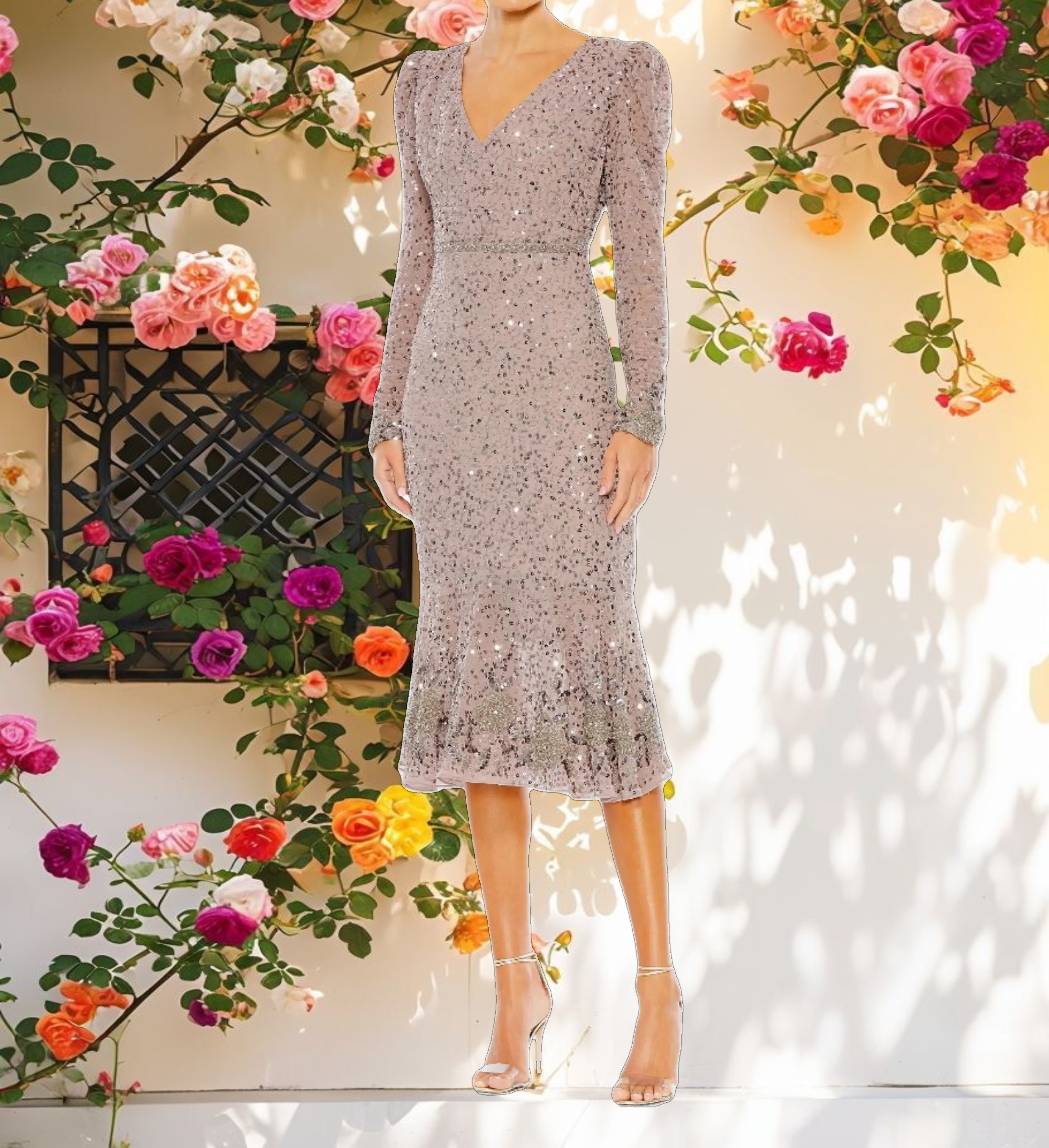 Sparkle Dress with Decorated Hem and Belt