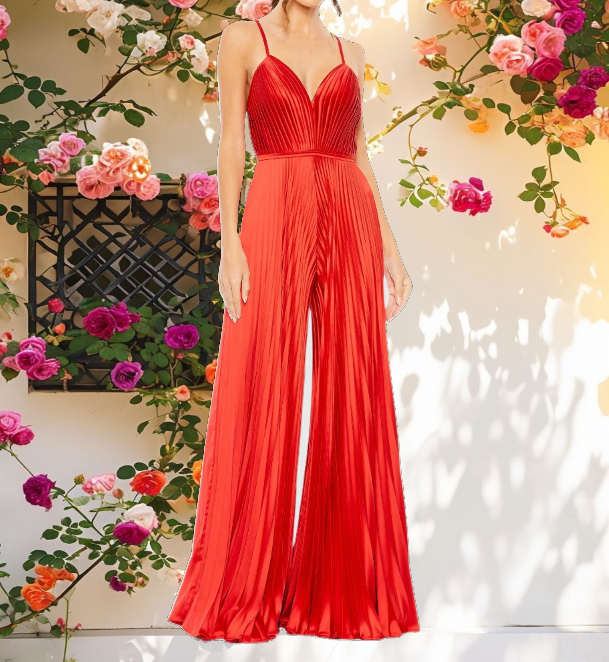 Confused Plunge Neck Wide Leg Jumpsuit