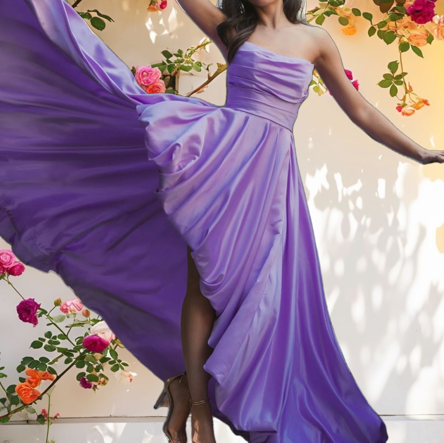 Purple Ruched High Low Gown