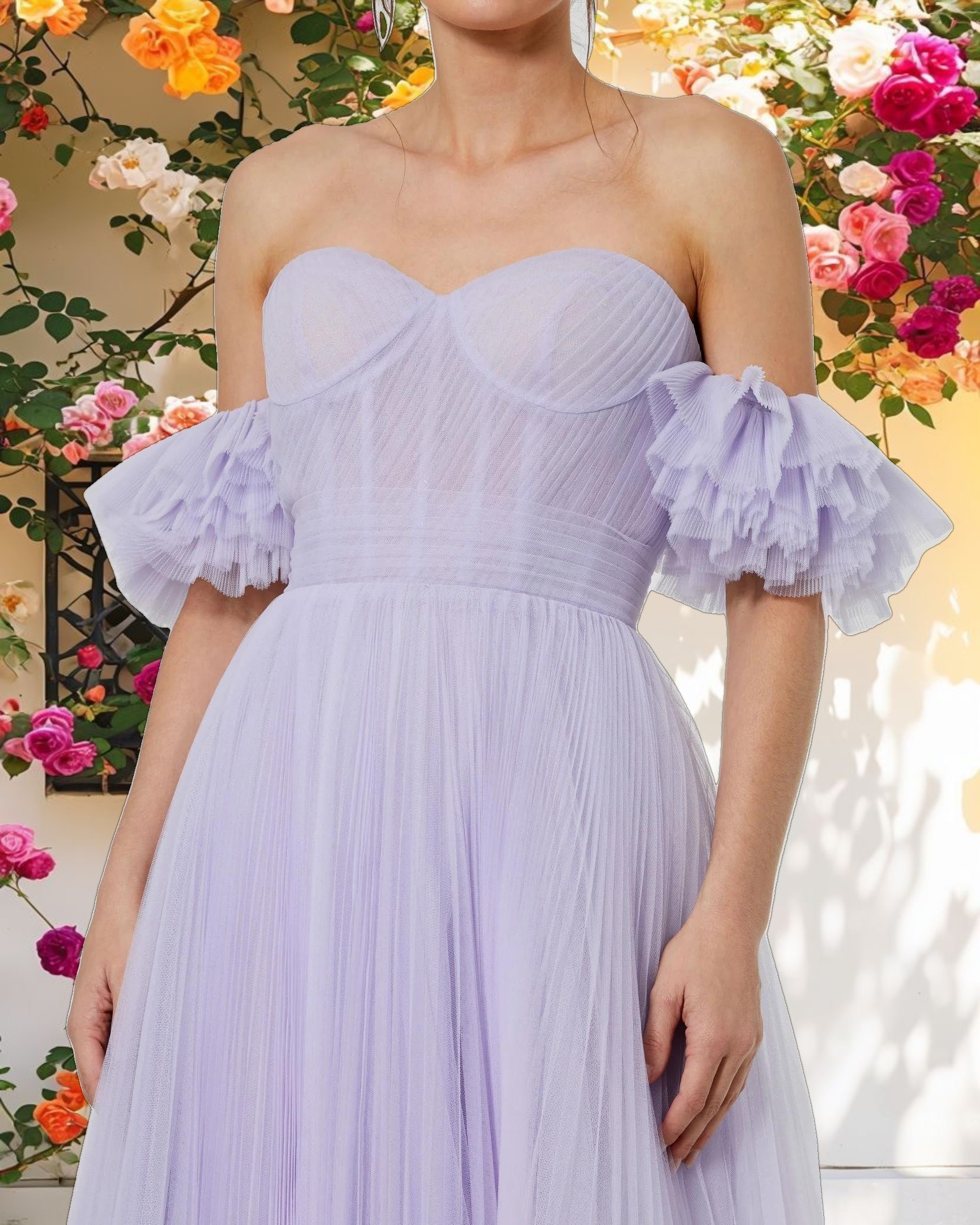 Pink Off The Shoulder Tulle A Line Gown