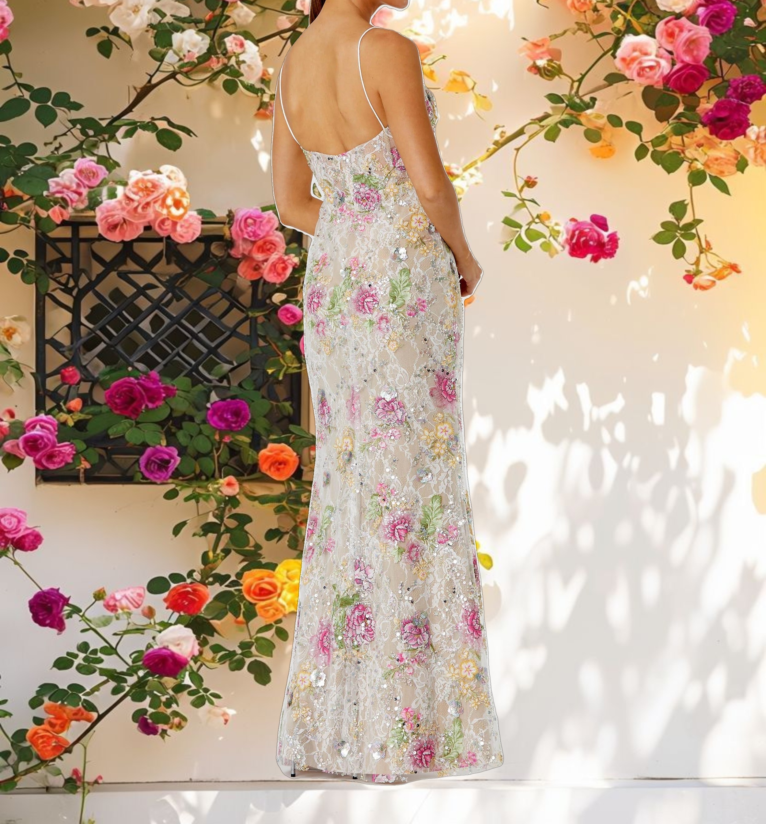 Multicolor Embellished Sleeveless Bustier Floral Dress